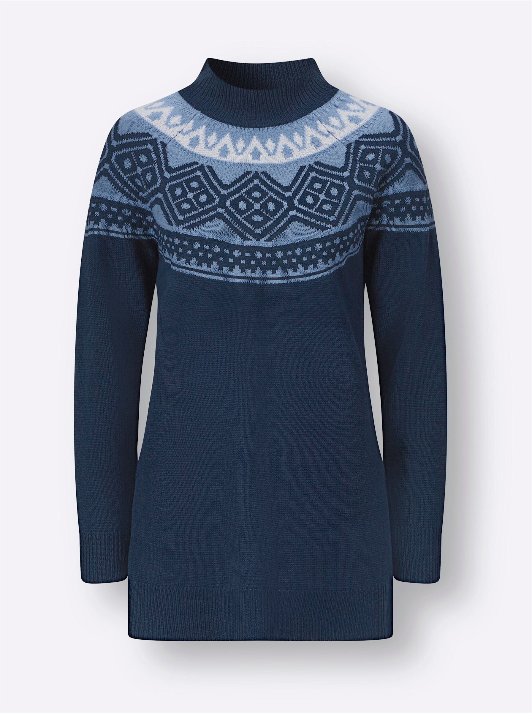 Strickpullover Longpullover Langarm Jacquard, Jersey