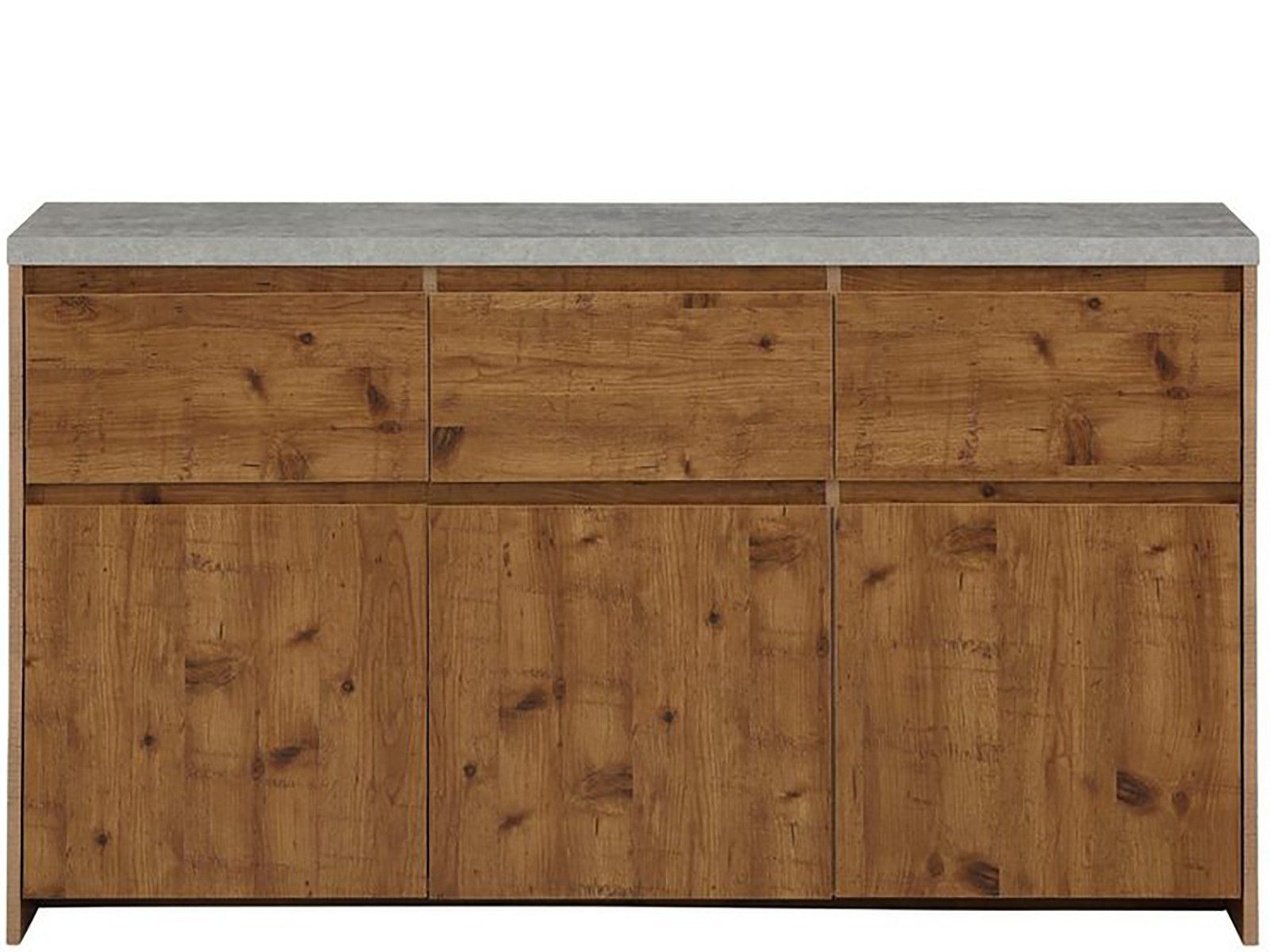 loft24 Sideboard Lolland, Anrichte, 3 Schubladen, 3 Türen, Betonoptik, 140 cm
