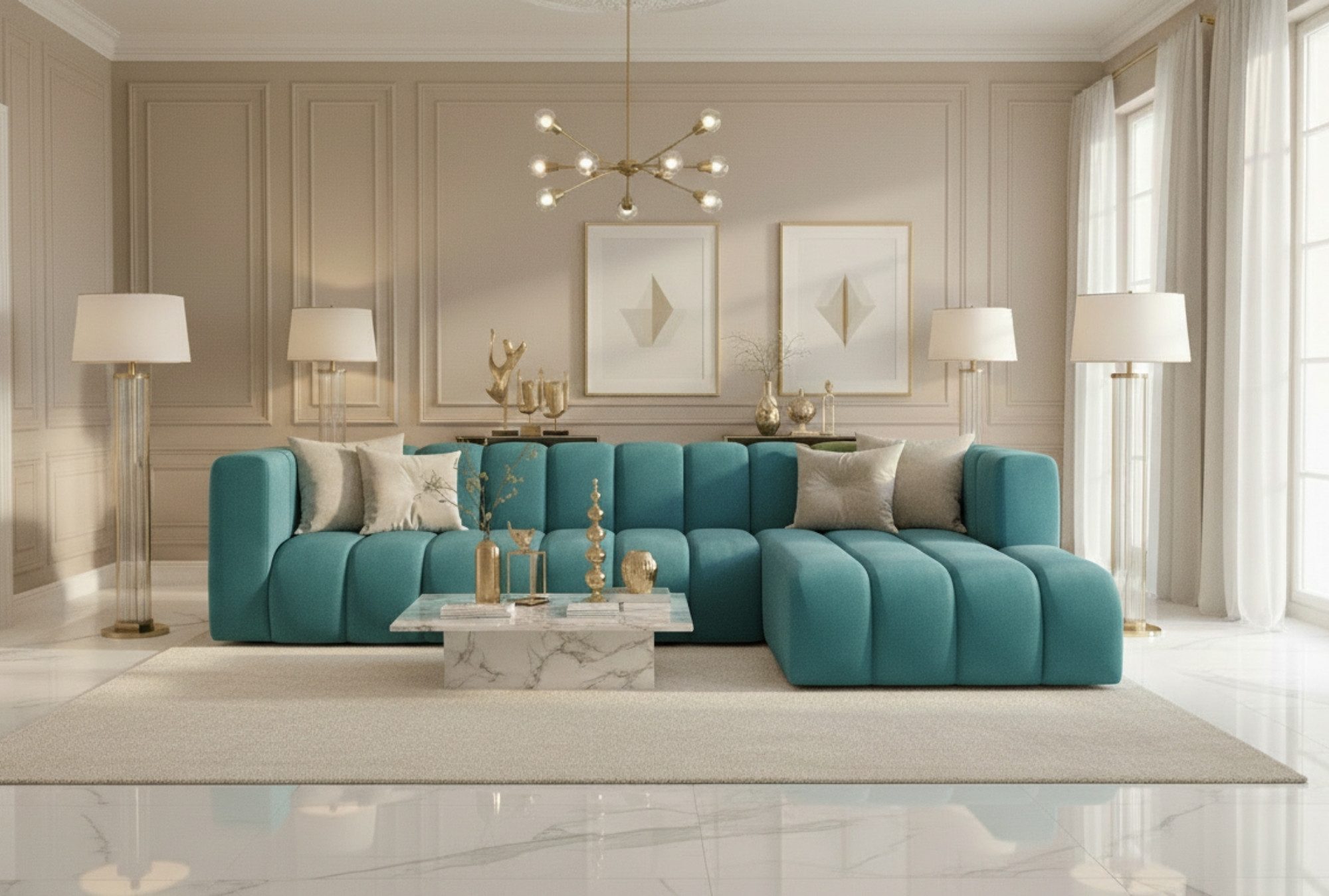 Kaiser Möbel Ecksofa Moderne aus Veloursstoff Salvador Grand L 318 cm, Ecksofa, Tiefe Sitzflächen,Premium-Velours Salvador,Design Soft-Cube