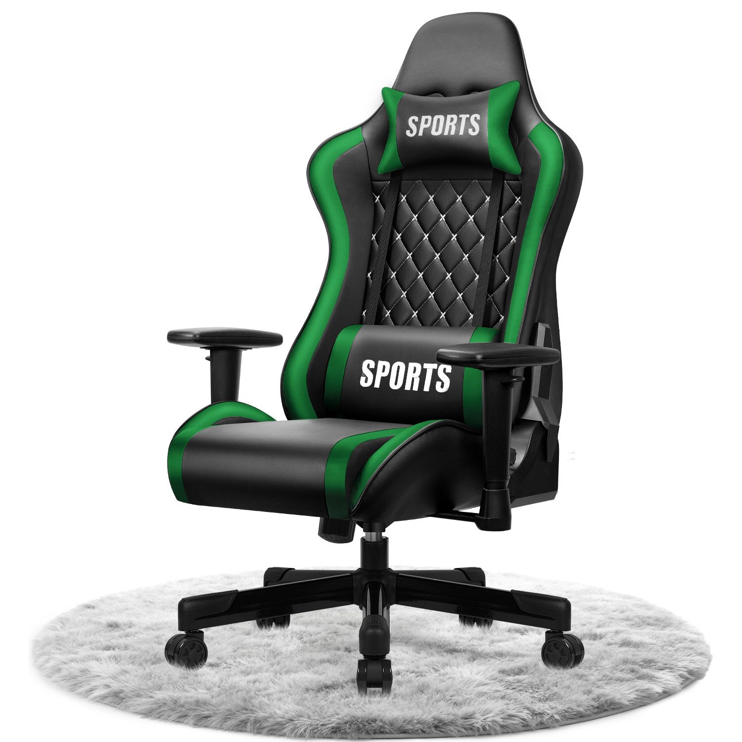 Adormii Gaming-Stuhl Gaming stuhl mit verstellbaren Armlehnen, ergonomisch gaming chair (90°–170° neigbar und arretierbar, gamingstuhl mit gepolsterter Kopfstütze und Lendenkissen, pc stuhl gaming mit verdicktem Sitzkissen, 10cm höhenverstellbarem Sitz, gamer stuhl bis 150 kg)