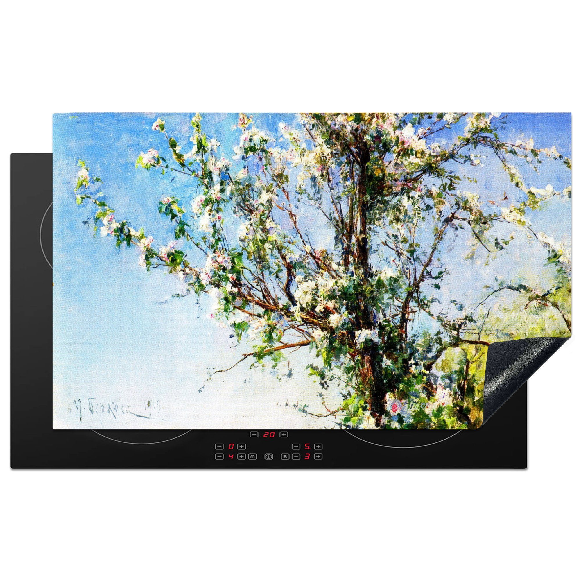 Ceranfeldabdeckung, für Apfelbaum Berkos, Blühender Herdblende-/Abdeckplatte tlg), küche MuchoWow 83x51 (1 cm, Gemälde von Vinyl, Arbeitsplatte Mykhaylo -