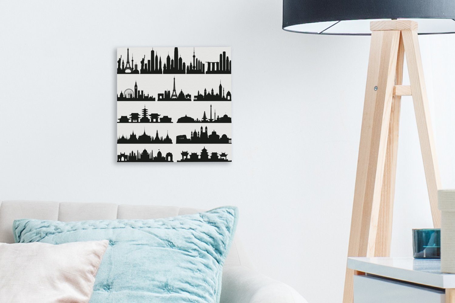 Skyline St), mit Schlafzimmer Leinwandbild OneMillionCanvasses® Schwarz-Weiß-Illustration Leinwand (1 Bilder Stadt Wohnzimmer Sehenswürdigkeiten, für der