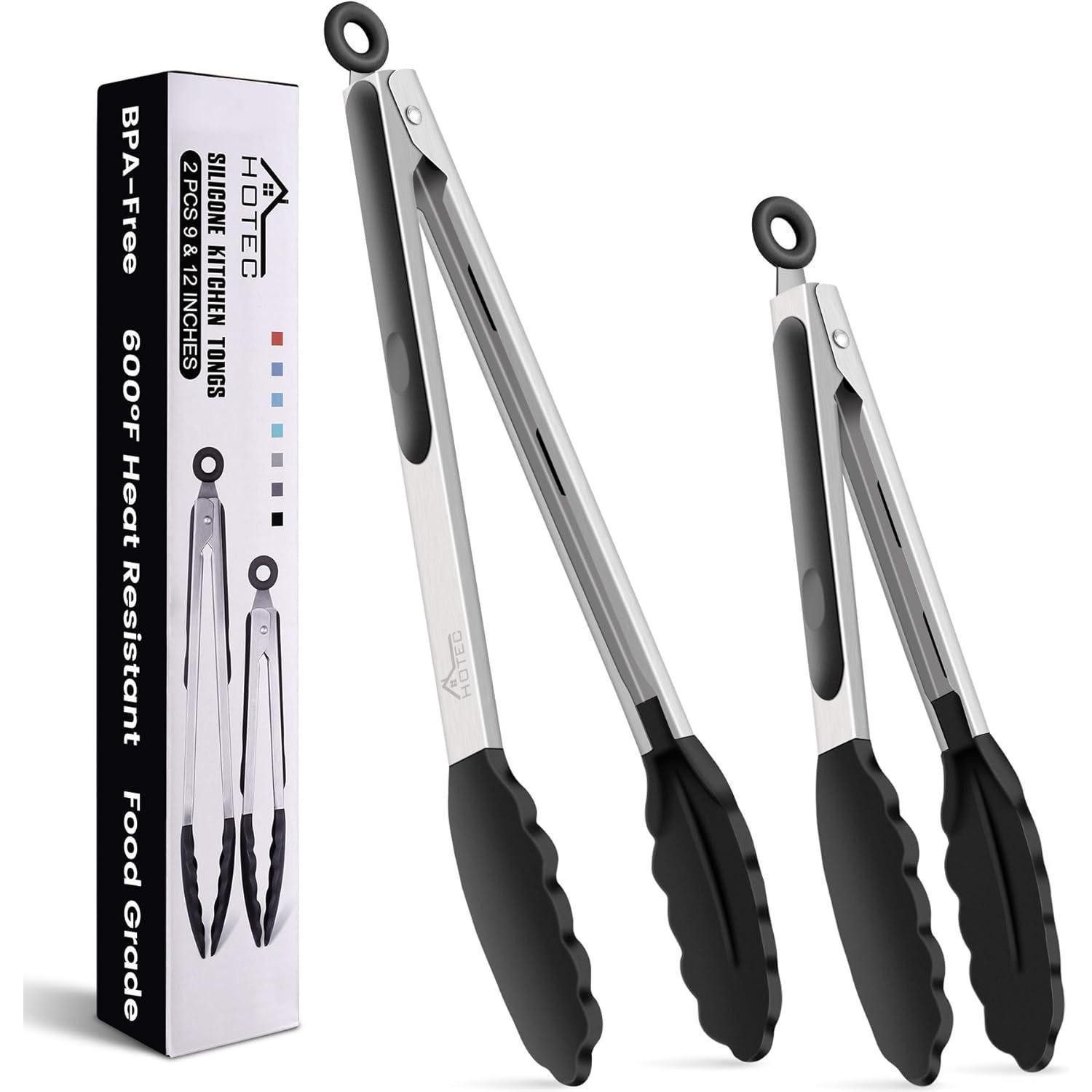 LuxusKollektion Kochzange Küchenzange Edelstahl Silikonspitze Verriegelung 2er Set Schwarz
