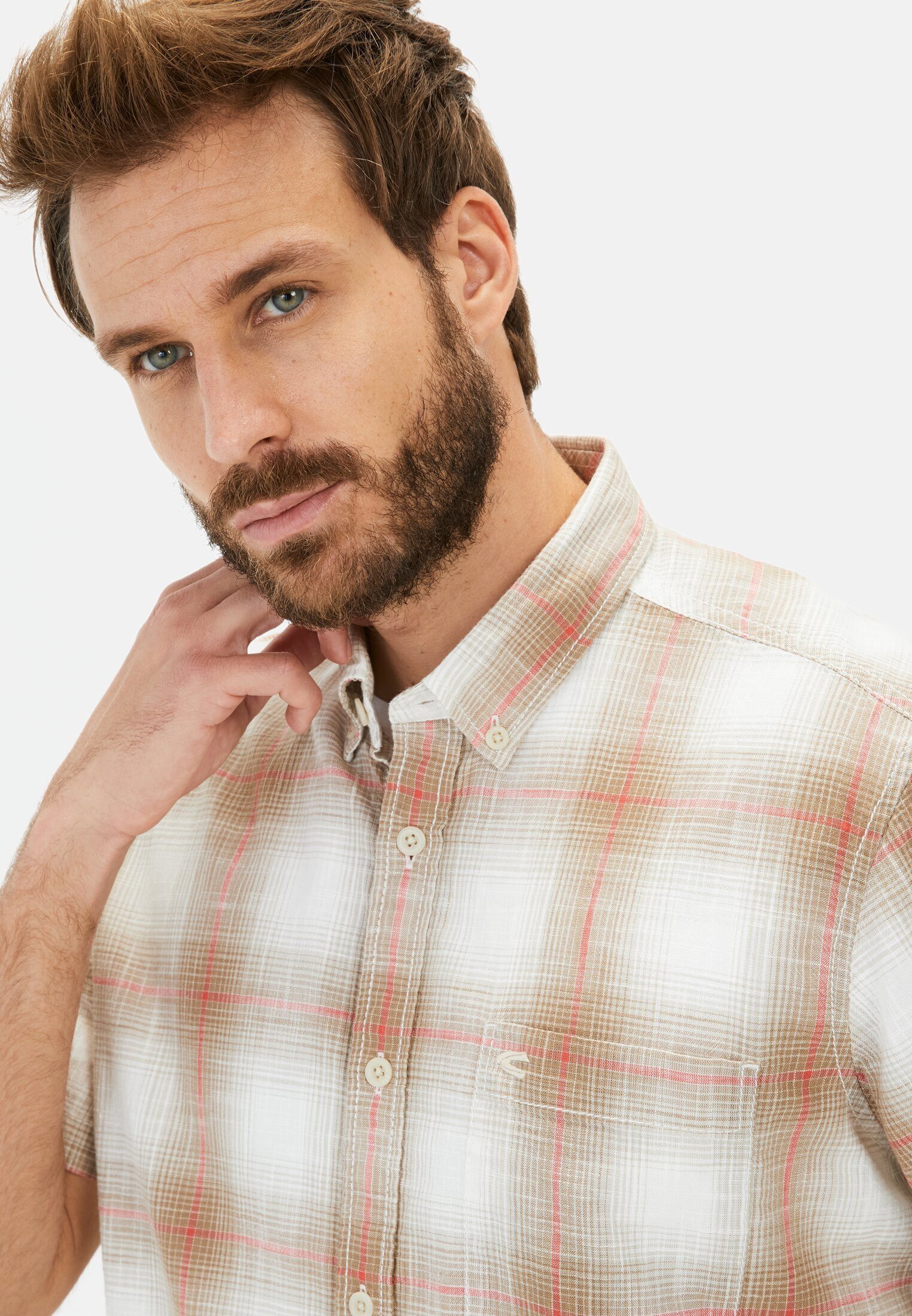 camel active Kurzarmhemd aus reiner Baumwolle Kurzarm Button-Down
