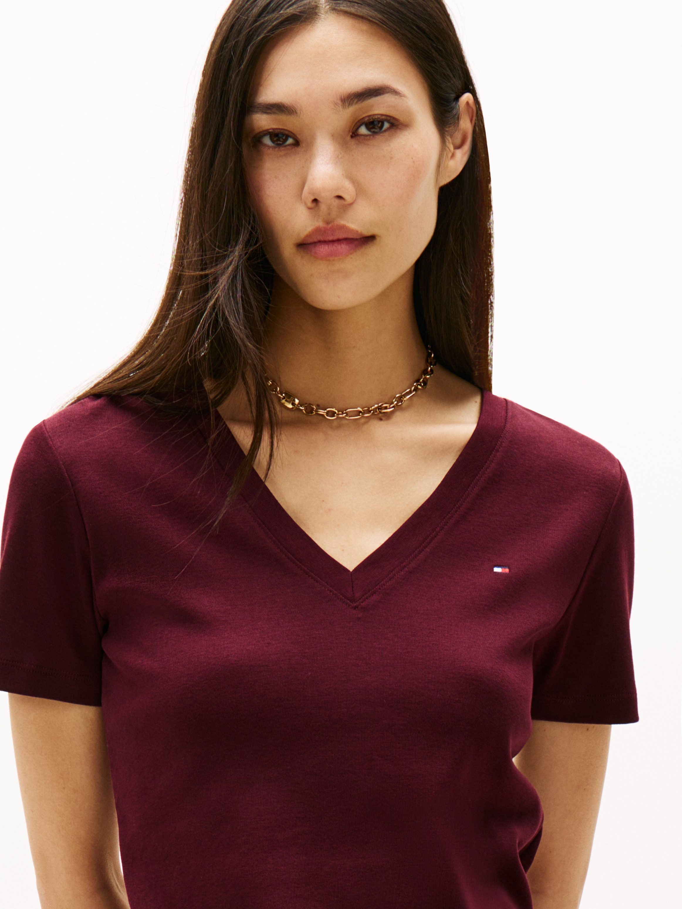 Tommy Hilfiger T-Shirt SLIM CODY V-NK SS mit V-Ausschnitt und Streifen Baum günstig online kaufen