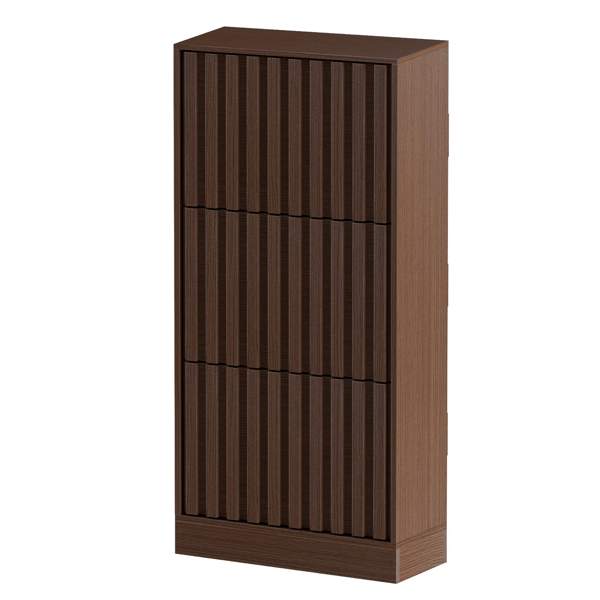 UEV Schuhschrank mit 3 Klappen, Schuhkipper schmal Schuhkommode Verstellbare Trennwände für Verschiedene Schuhtypen 60 * 24 * 122cm