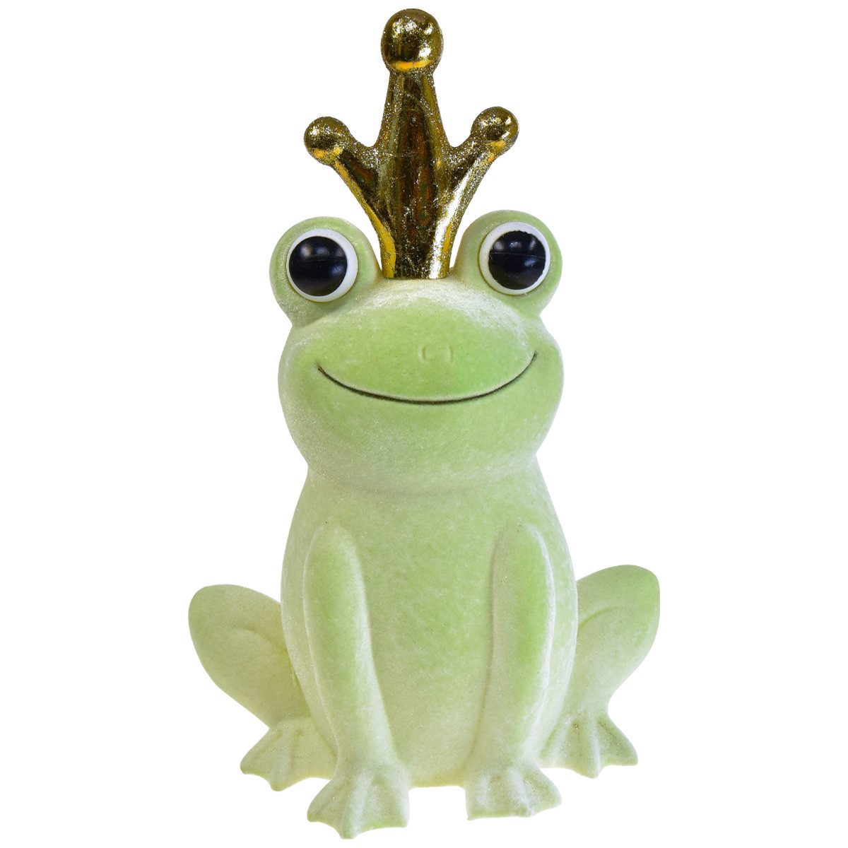 Dekofigur Deko Frosch mit Krone Froschkönig Hellgrün Samthaptik Märchenhaft