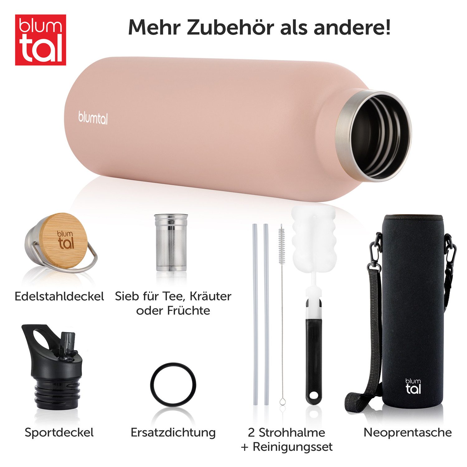 Blumtal Thermoflasche Thermosflasche 1L - doppelwandige Flasche Edelstahl 1L - BPA frei