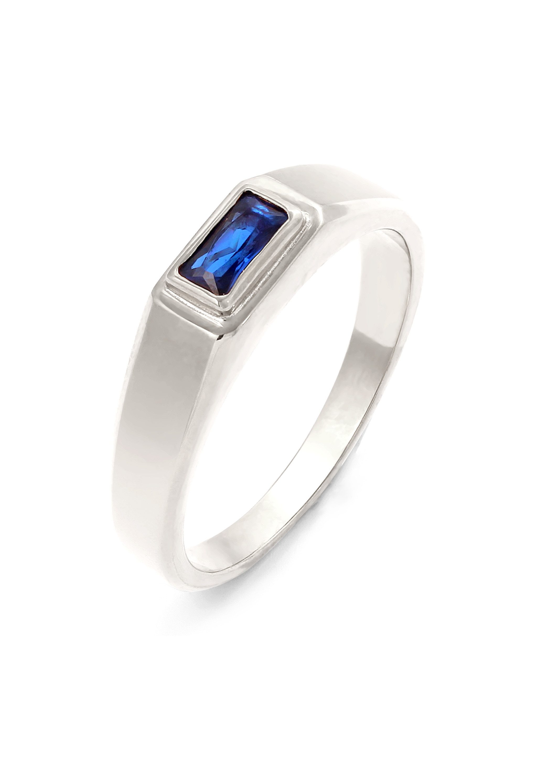 Kuzzoi Siegelring Siegelring Rechteck Synthetischer Saphir Blau 925 Sterling Silber