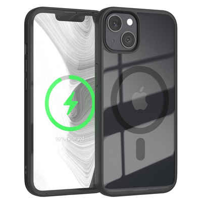 EAZY CASE Handyhülle Transparente Hülle mit MagSafe für iPhone 13 6,1 Zoll, Qi Charging kompatibel, Silicon Case, Slimcover Displayschutz, Schwarz