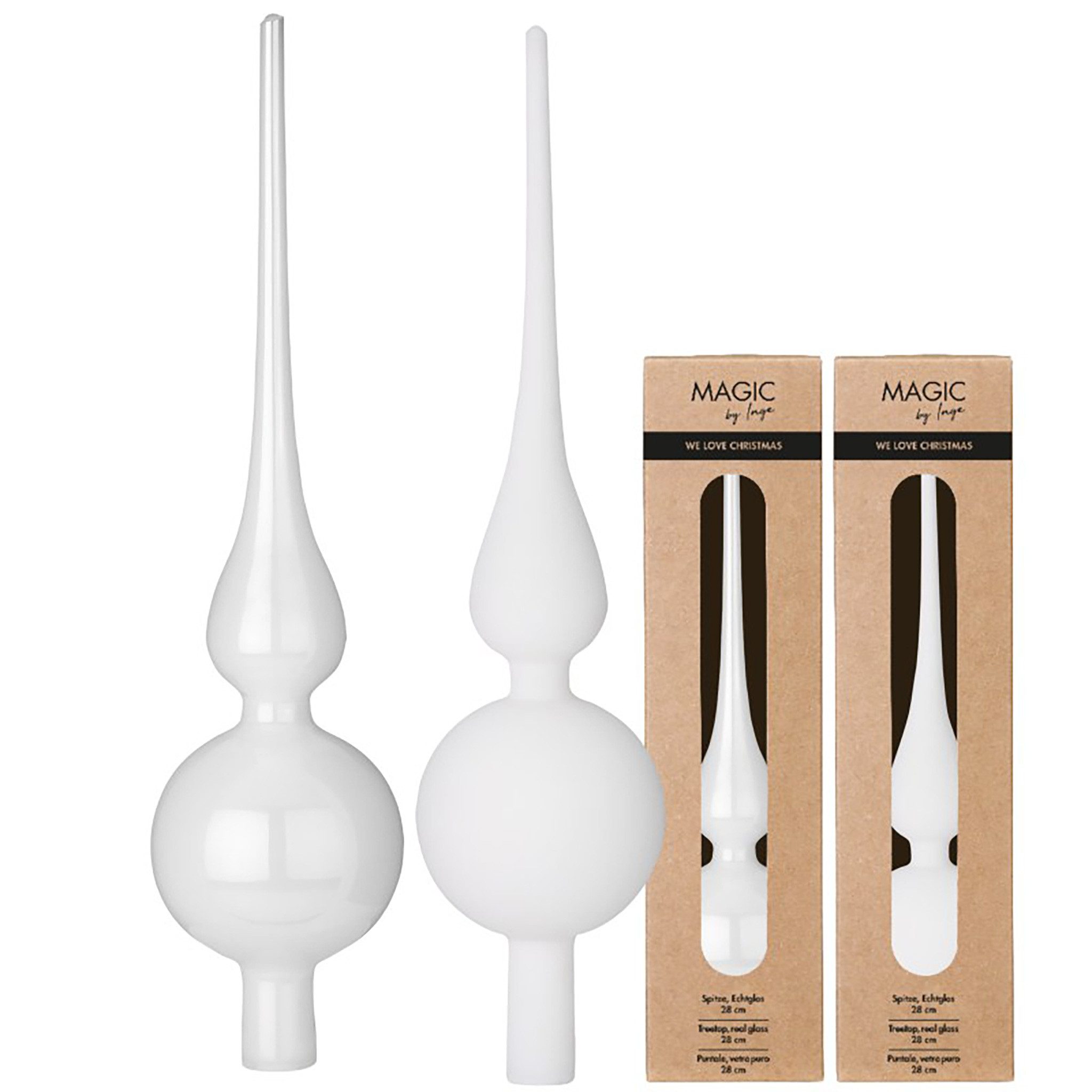 MAGIC by Inge Christbaumspitze, Christbaumspitze Glas 28cm 1 Stück matt / glänzend sort. - Pure White