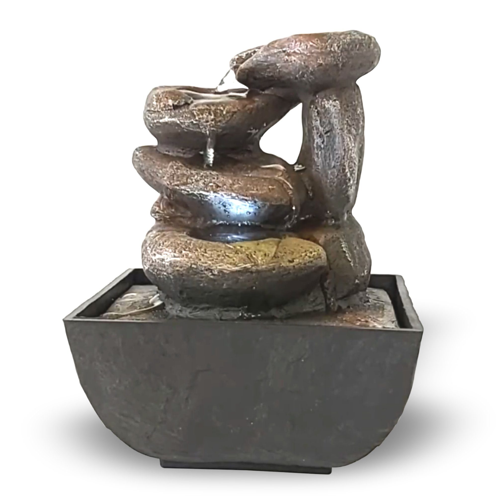 NATIV Zimmerbrunnen Tischbrunnen Steine, Wasserspiel mit Beleuchtung und Pumpe, 13,30 cm Breite, (inkl. Pumpe), Komplettset mit Pumpe