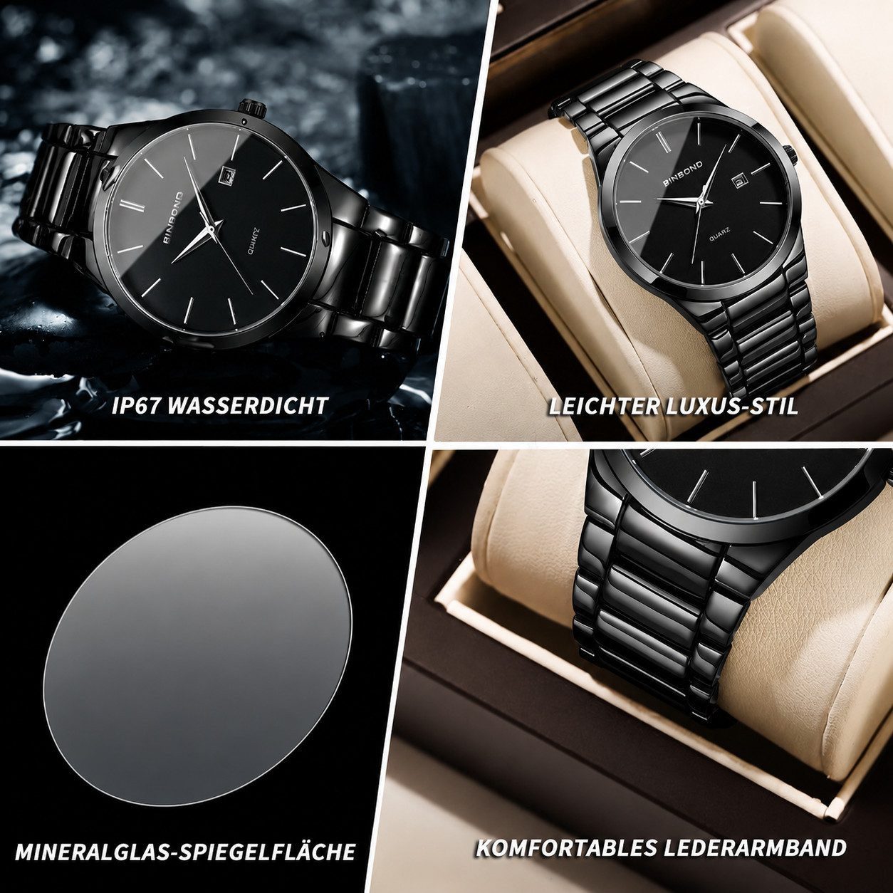 ibettertec Quarzuhr Multifunktionsuhr,Armbanduhr,Herrenuhr,Edelstahlarmband 3ATM, (Datum Analog, inkl. Bandversteller und Reinigungstuch, Geschenk), Chronograph Herrenuhr, Geschenkebox, Quarzwerk