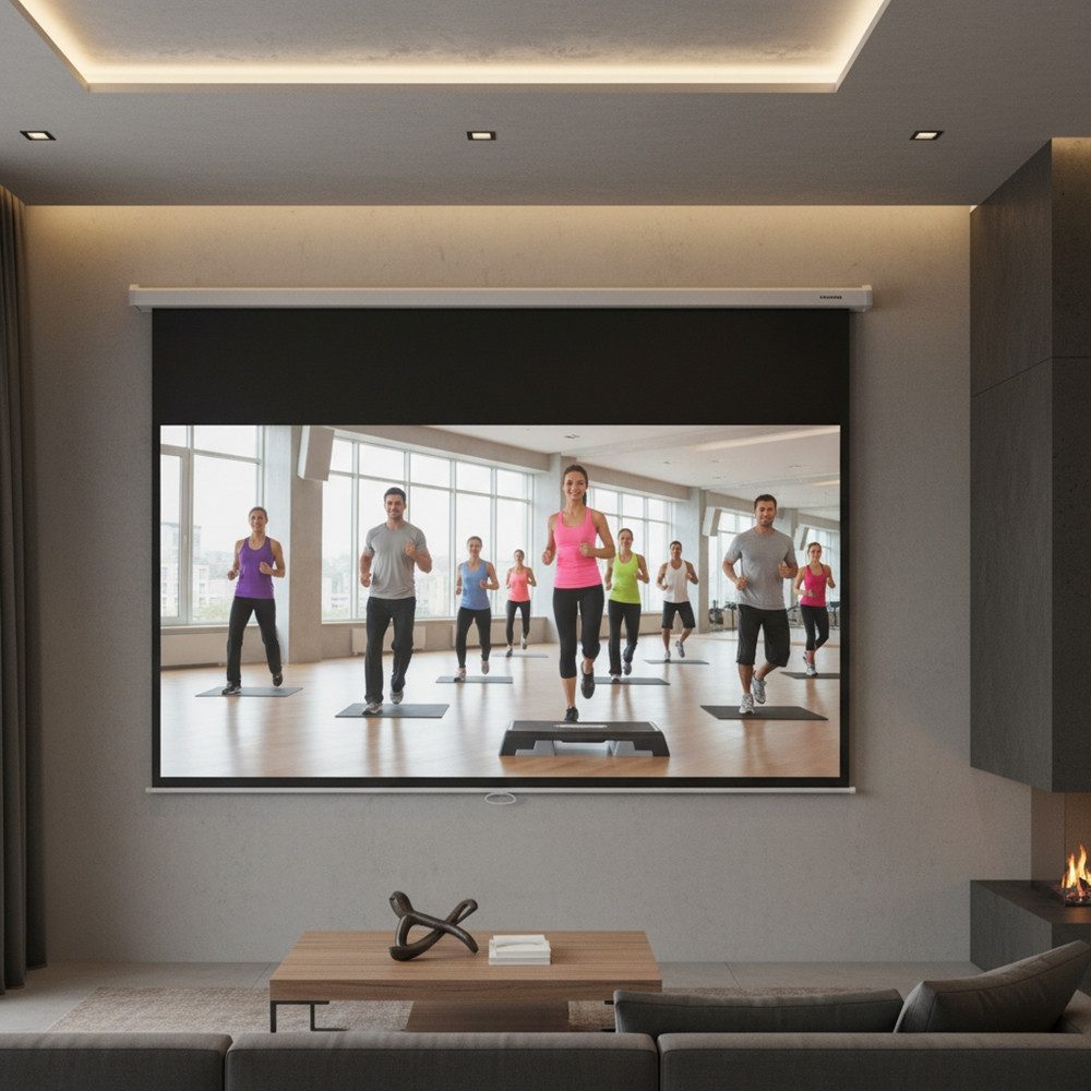 Feel2Home Beamerleinwand 300x169cm Motor Leinwand inkl. FFB Projektion Heimkino Motorleinwand (Geeignet für HD-Qualität, 16:9, 4:3 und auch 1:1 Formate)