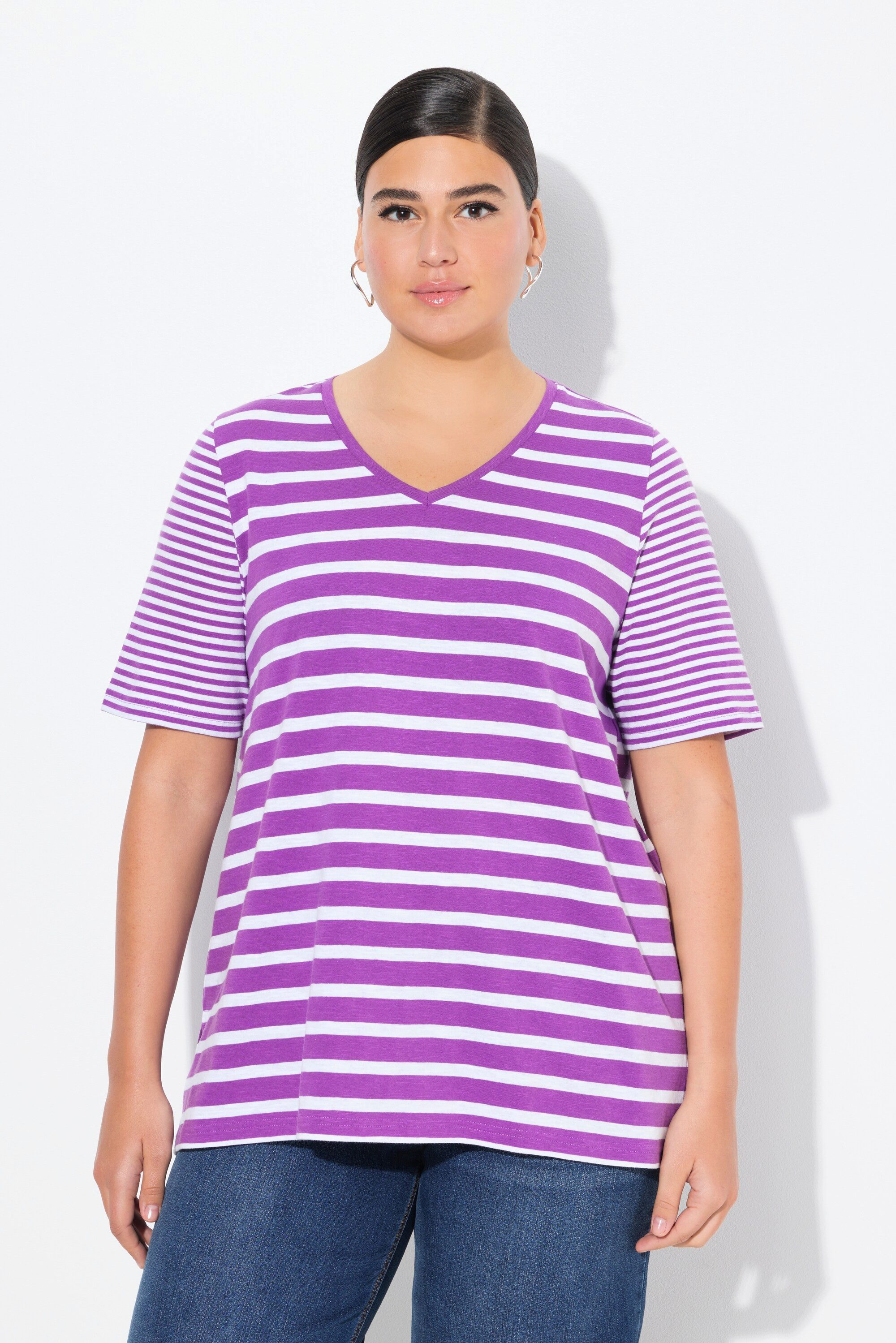 Ulla Popken T-Shirt Shirt Ringelmix A-Linie günstig online kaufen