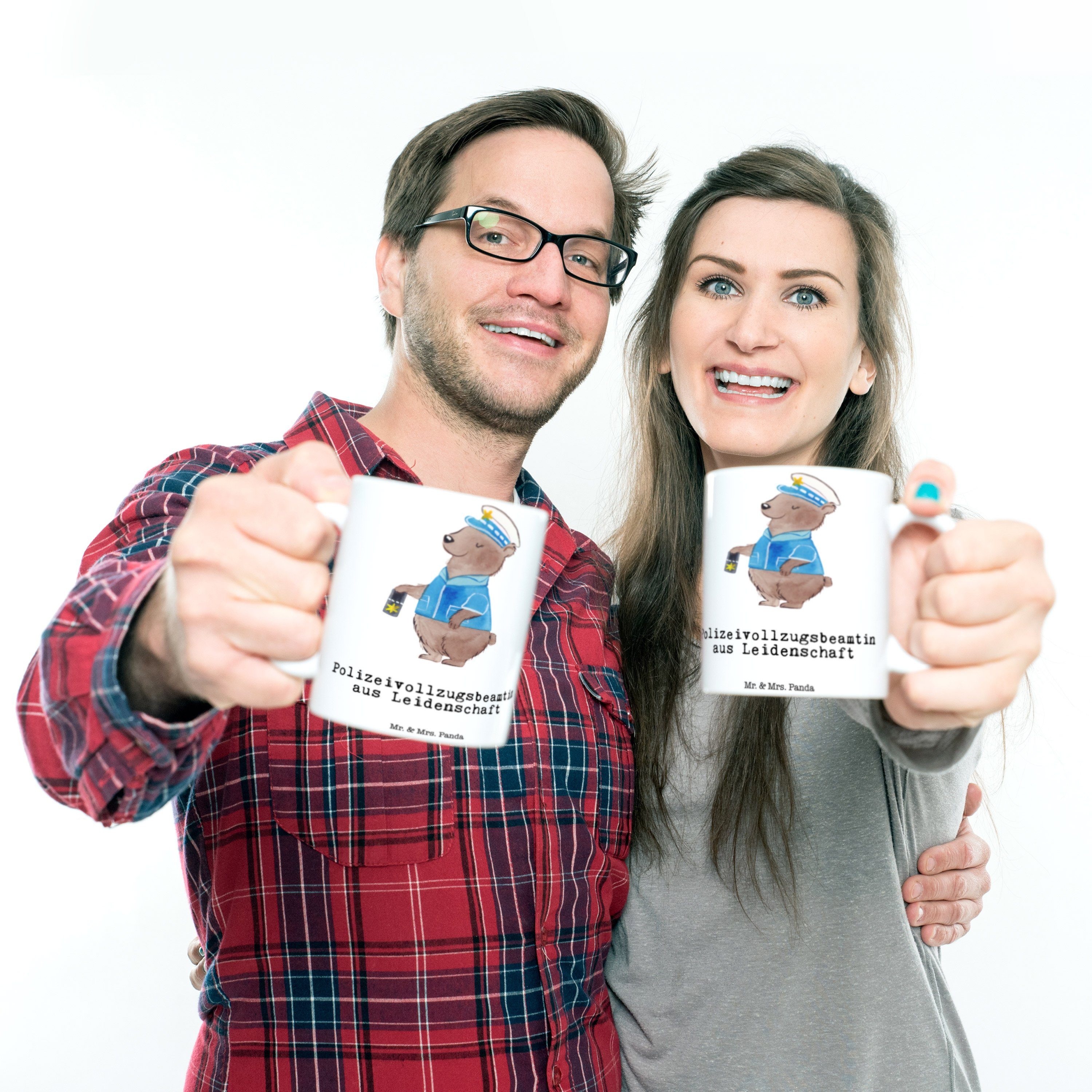 Mr. & Mrs. Panda Tasse Polizeivollzugsbeamtin aus Leidenschaft - Weiß - Geschenk, Polizeivol, Keramik