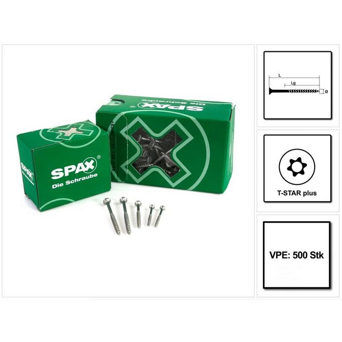 SPAX Schraube SPAX Universalschraube 4 0 x 50 mm 500 Stk. TORX T-STAR plus T20 WIROX Senkkopf Teilgewinde 4Cut-Spitze 0191010400505
