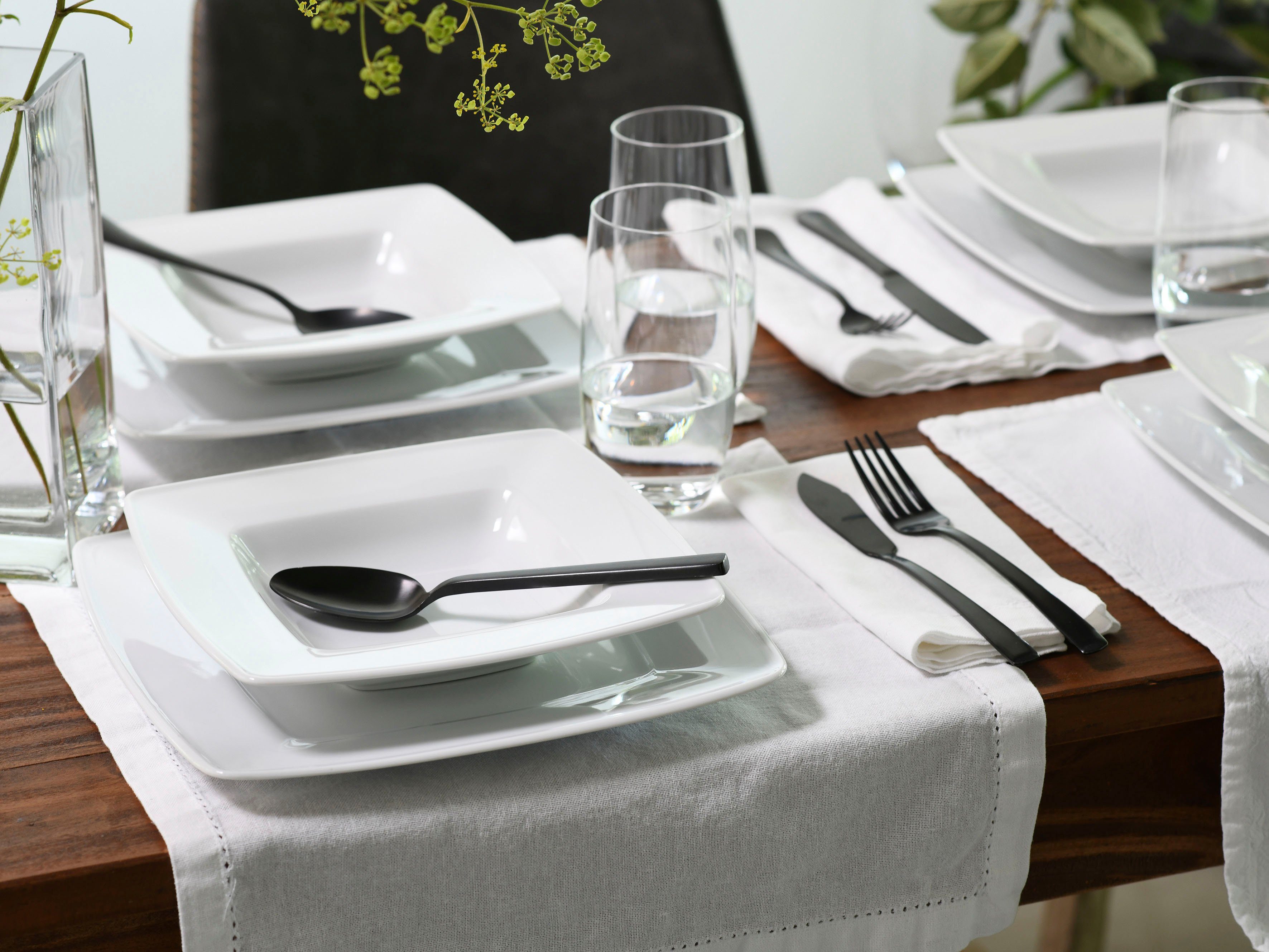 CreaTable Tafelservice Victoria Weiss (12-tlg), 6 Personen, Porzellan, klassisch weiß für den täglichen Gebrauch