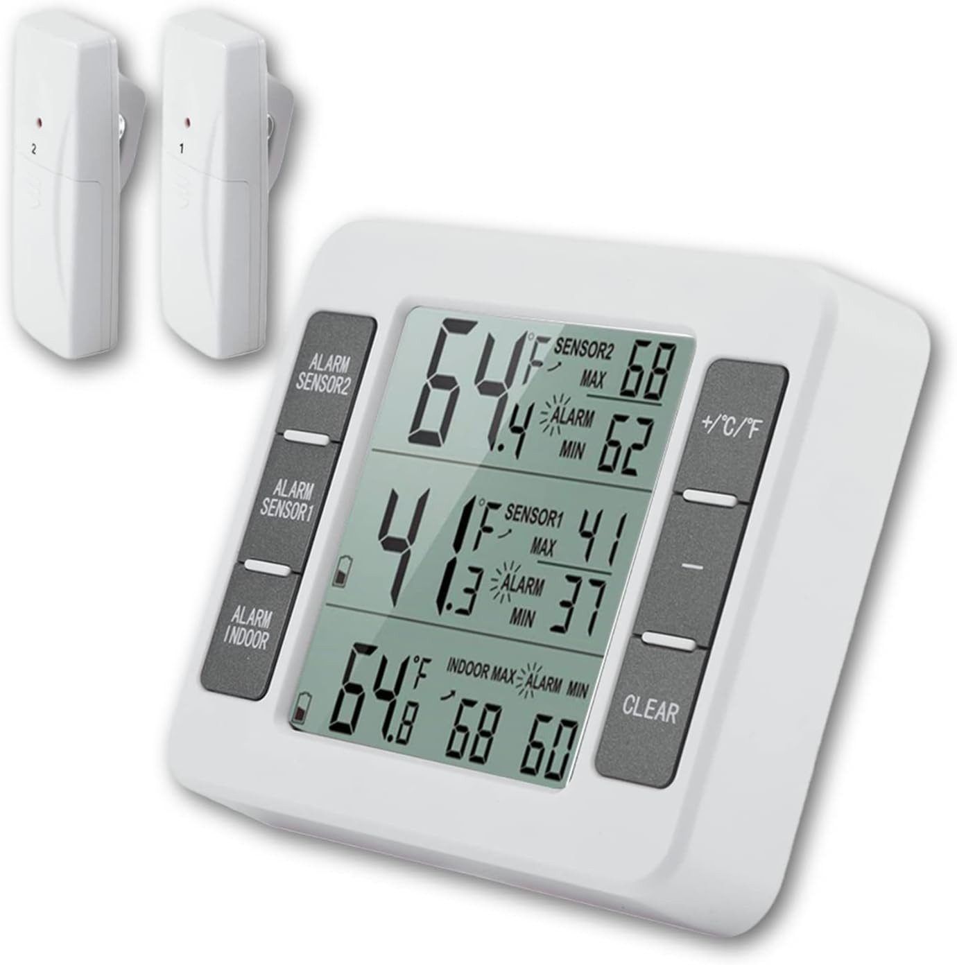Kühlschrankthermometer Gefrierschrank Thermometer, Innen Außen Thermometer mit 2 Sensoren