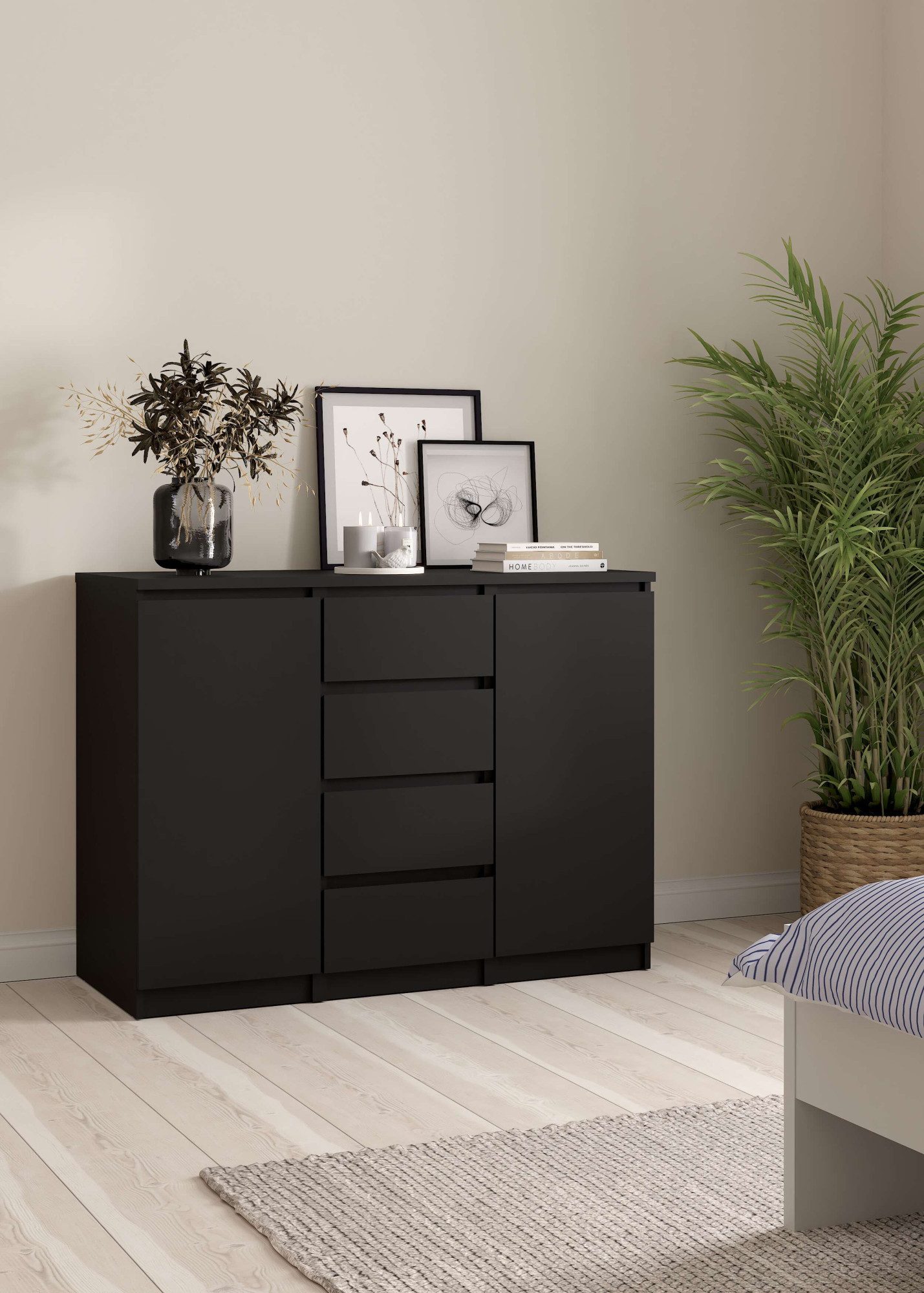 Home affaire Kommode Naia, Sideboard, 4 Schubladen, 2 Türen, Aufbewahrung, grifflose Front, Mit Einlegeböden, modern, skandinavisches Design, in mehrere Farben