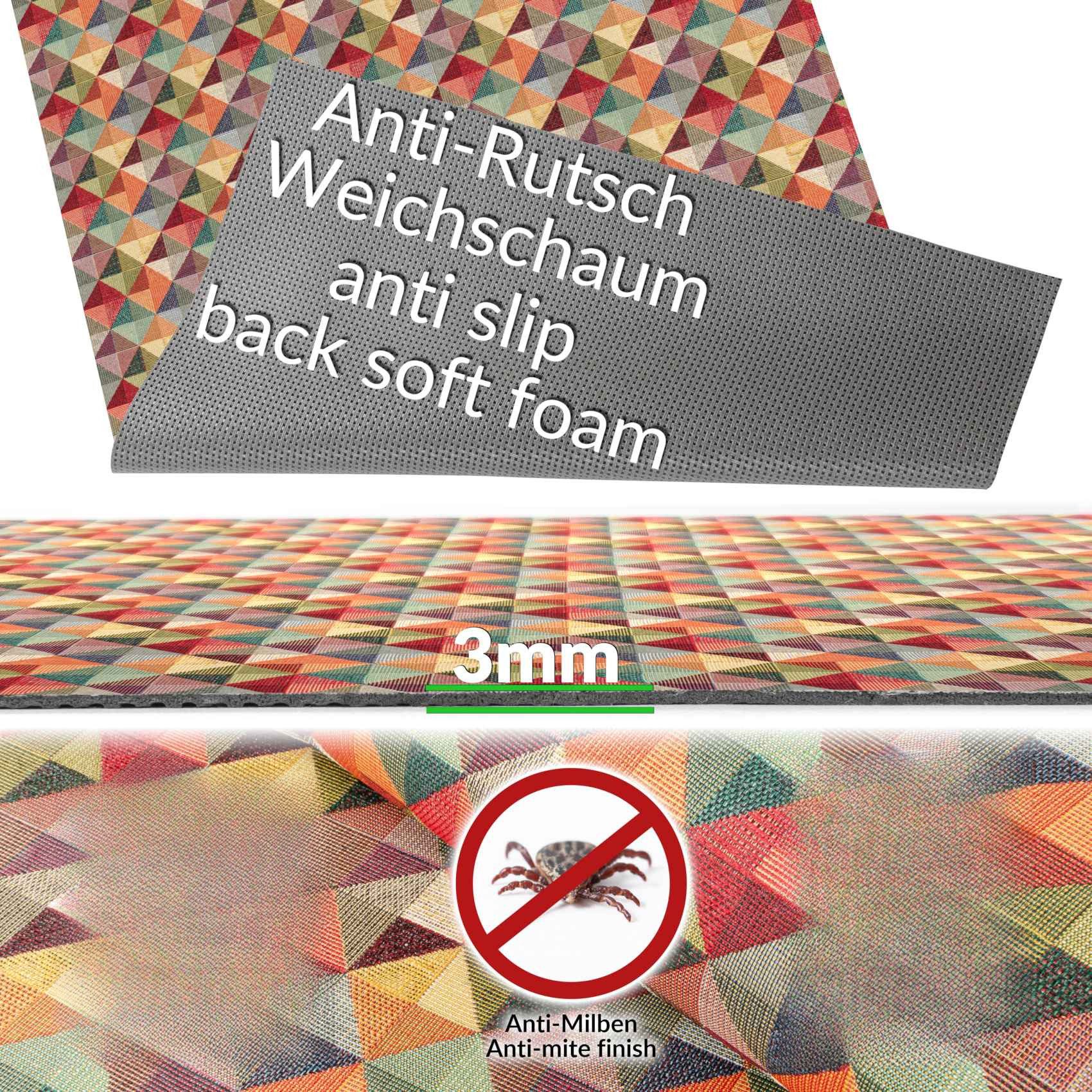 ANRO Küchenläufer RANNA Hochwertig Küchenteppich Teppich Textil, Eckig, Bodenläufer 100x65cm Rauten Bunt pflegeleicht – Bild 4 von 5