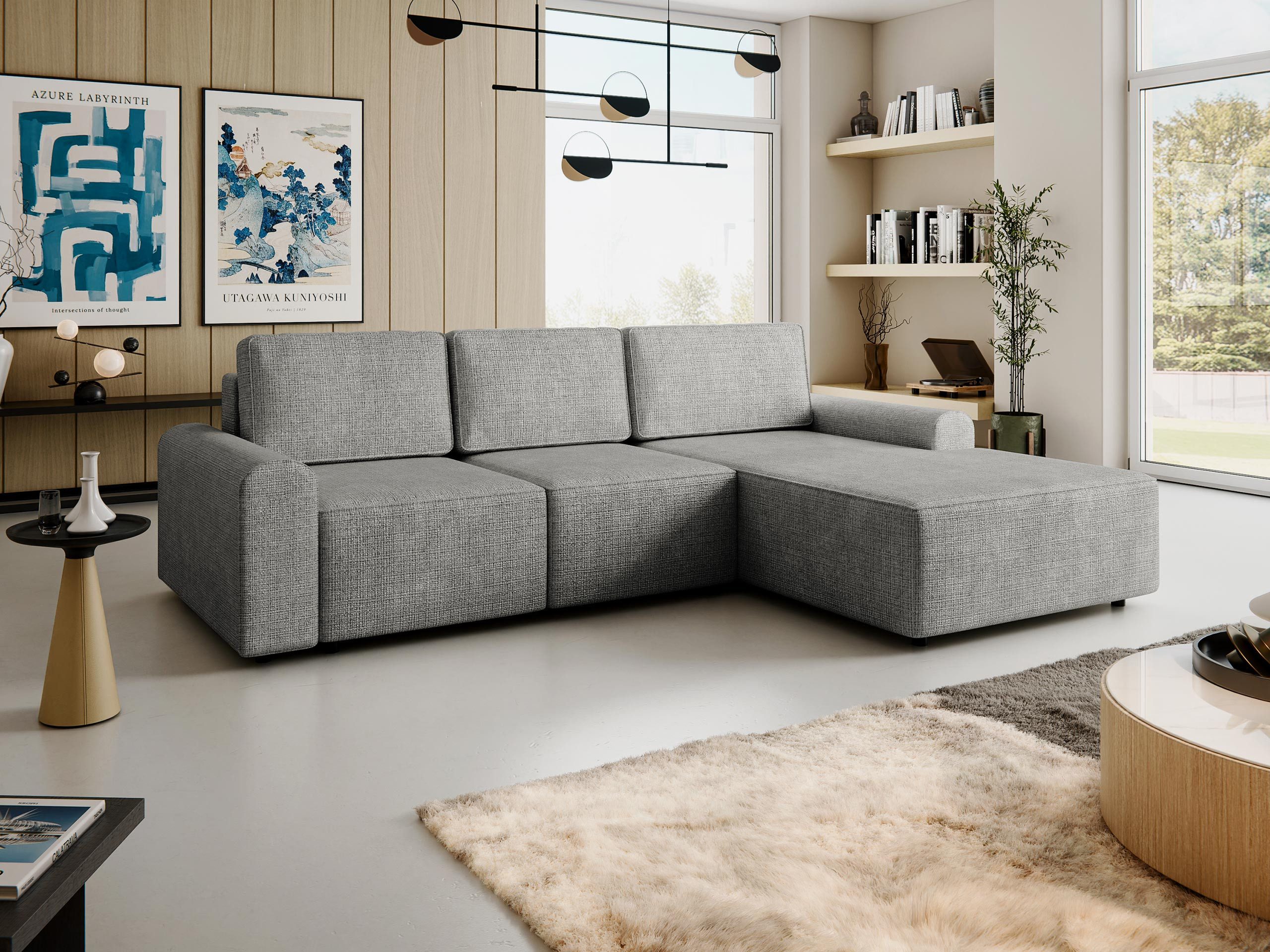 MIRJAN24 Ecksofa Bella L, mit Schlaffunktion und Bettkasten, Rückenlehne in Form beweglicher Kissen