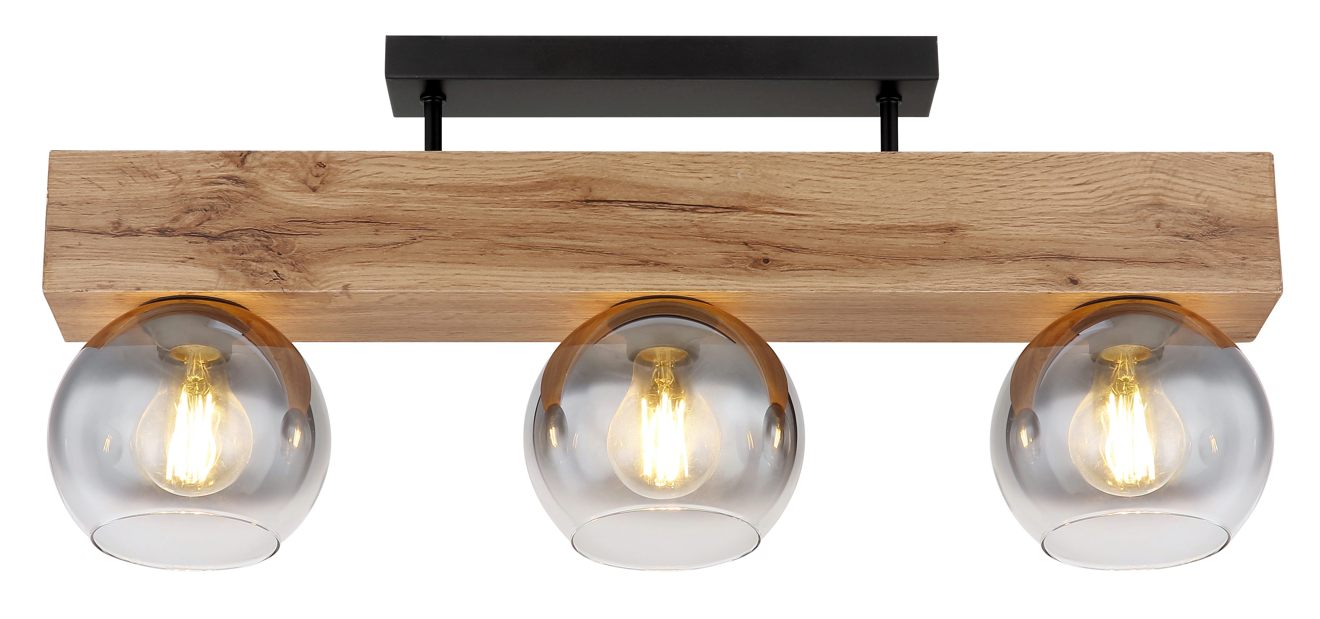 GLOBO LIGHTING Deckenleuchte MOITAS, ohne Leuchtmittel, Deckenlampe/Kugeln/Glas/Holz/Wohnzimmer/Glas rauchfarben