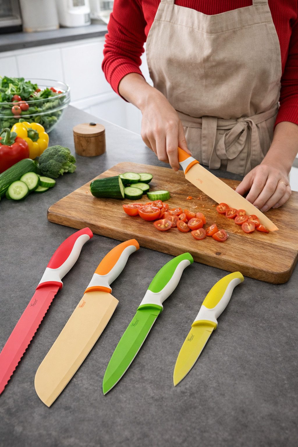 Genius Messer-Set Genius 4-teiliges Küchenmesser-Set farbig & vielseitig 23025 (Set bestehend aus 4 Messern)