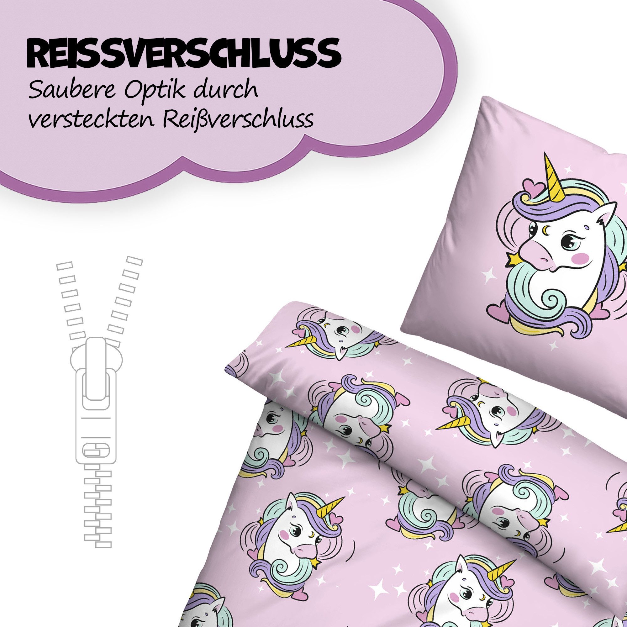 Bestlivings Kinderbettwäsche mit Motiv, Mikrofaser, 2 teilig, 135x200/80x80 cm, mit verdecktem Reißverschluss, atmungsaktiv