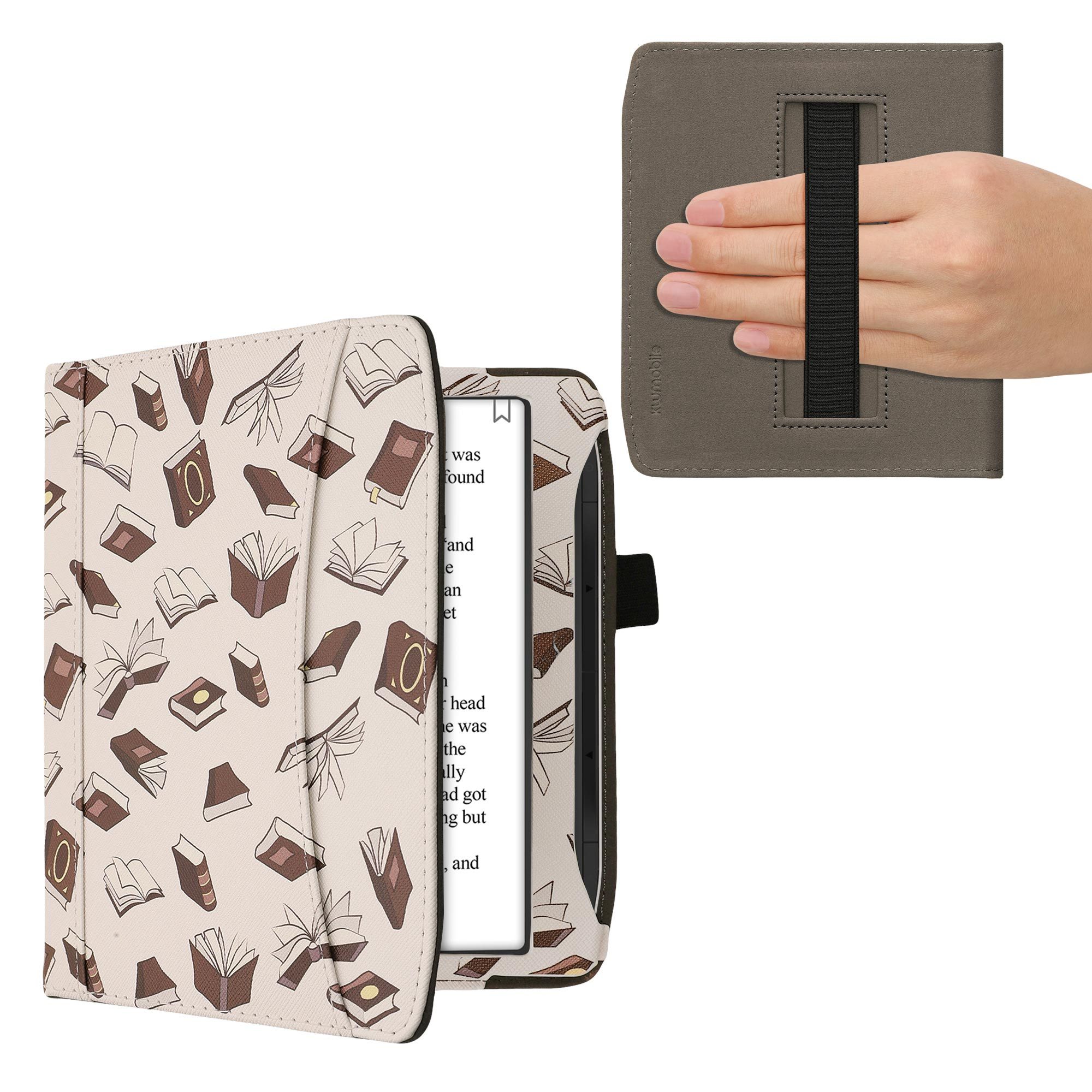 kwmobile E-Reader-Hülle Schutzhülle für Pocketbook Era / Era Color / Era Lite, Vorderfach Handschlaufe - Bücher und Seiten Design