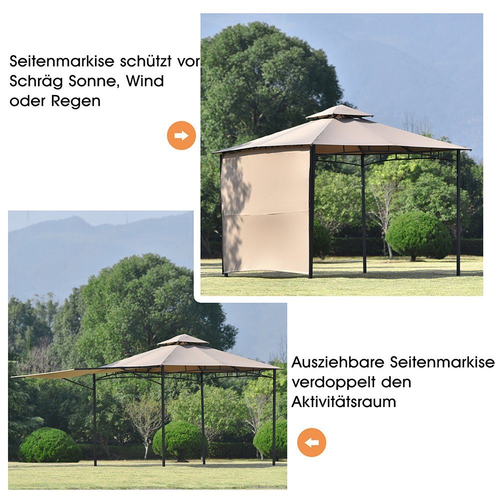 Pavillon, mit 1 Seitenteilen, Gartenpavillon mit ausziehbare Seitenteil, Wasserdicht Partyzelt, UV-Schutz, Stahlgestell, 3 x 3 x 2,6 m