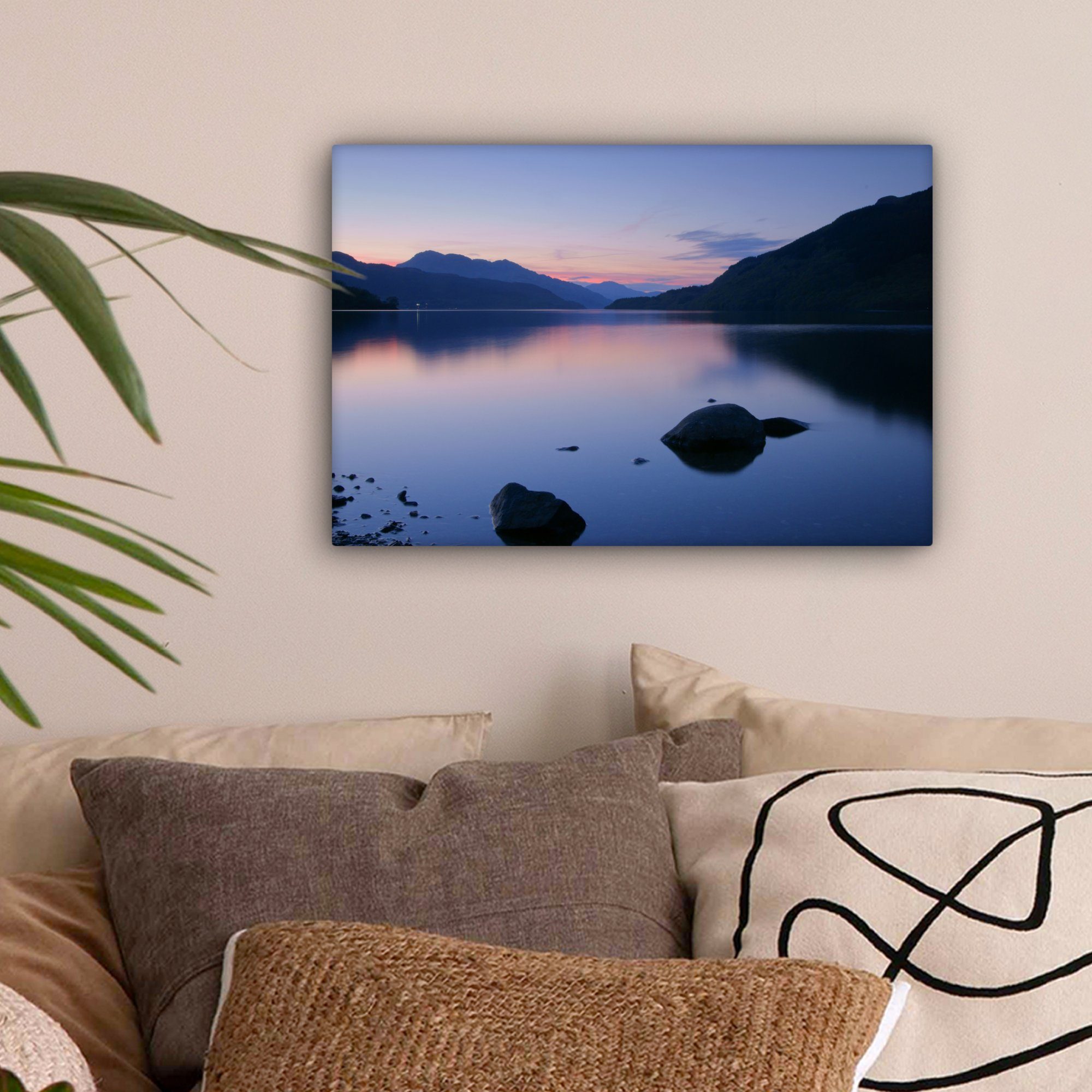 europäischen Wandbild Wanddeko, Lomond Leinwandbild Schottland, über Sonnenuntergang Leinwandbilder, im OneMillionCanvasses® St), Aufhängefertig, cm 30x20 (1 Loch