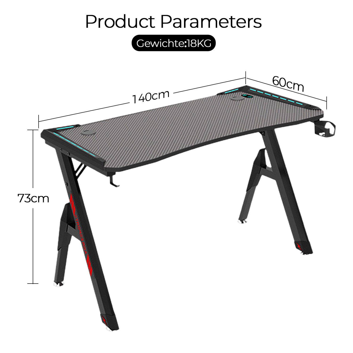 Rhein Beleuchtung Schreibtisch Gaming-Schreibtisch 140×60 cm günstig online kaufen