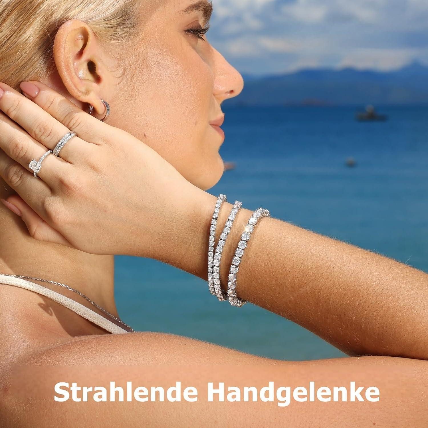 LuxusKollektion Ketten und Armband Set Tennisarmband Damen 14K Gold Weißgol günstig online kaufen