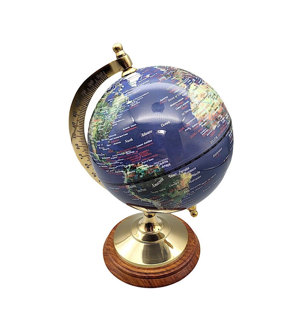 einem 22 Globus, Erdglobus, mit Edelholz physischer cm, physischer Globus Sockel Linoows auf Tischglobus Dekoobjekt Messingstand