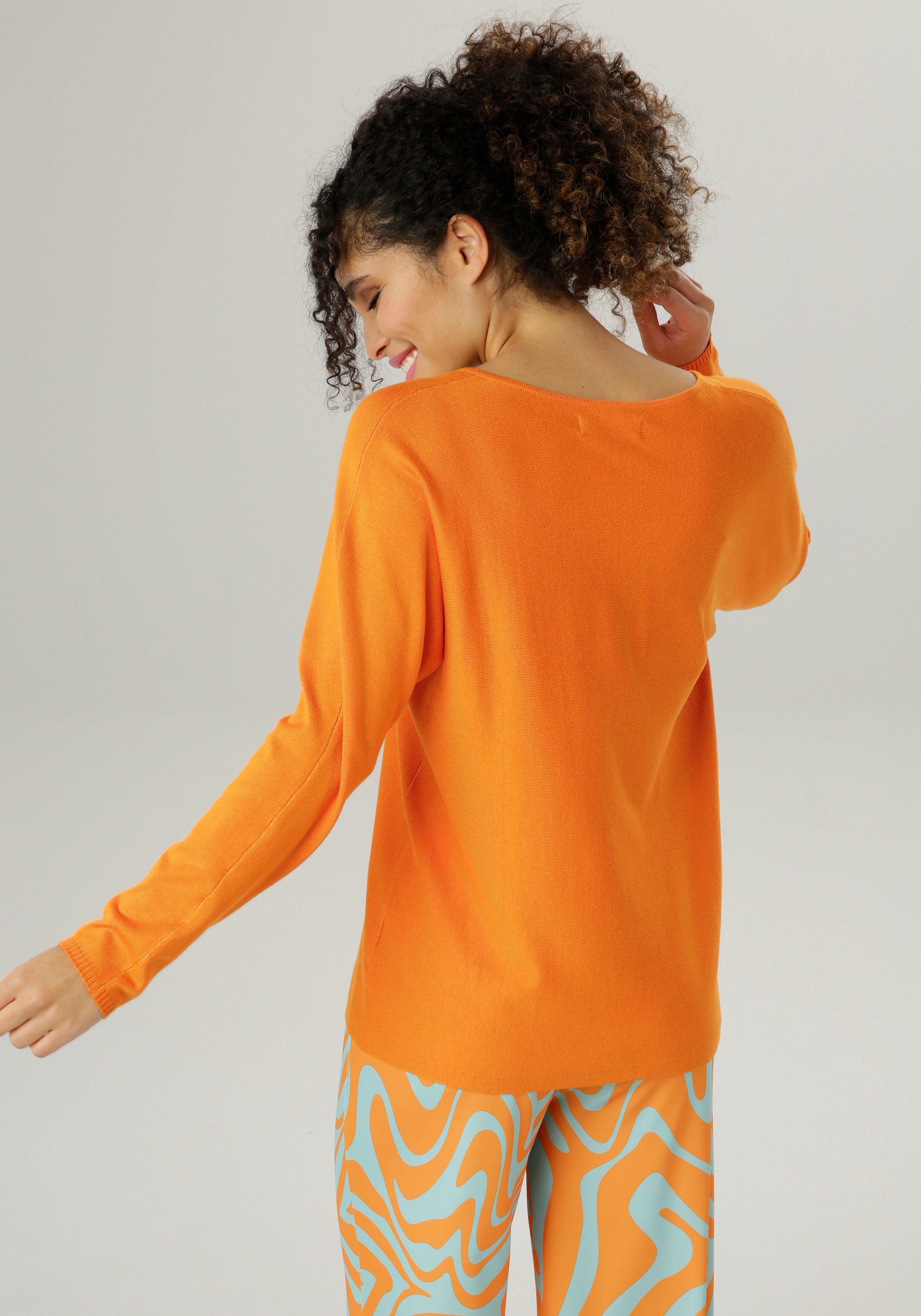 Aniston SELECTED V-Ausschnitt-Pullover im orange Oversize-Look