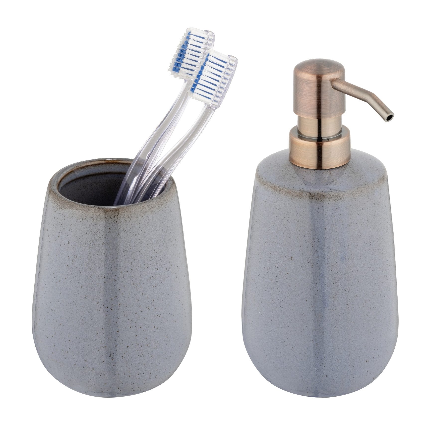 WENKO Badaccessoire-Set Sirmione, Set, Seifenspender und Zahnputzbecher, Keramik mit individueller Glasur