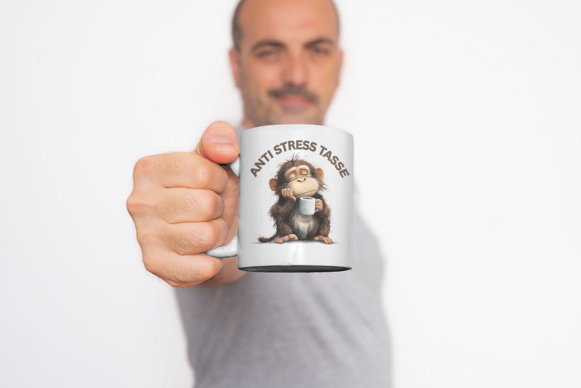 WS-Trend Tasse Anti Stress Affe Kaffeetasse Teetasse Tasse Geschenkidee 325 ml, Keramik