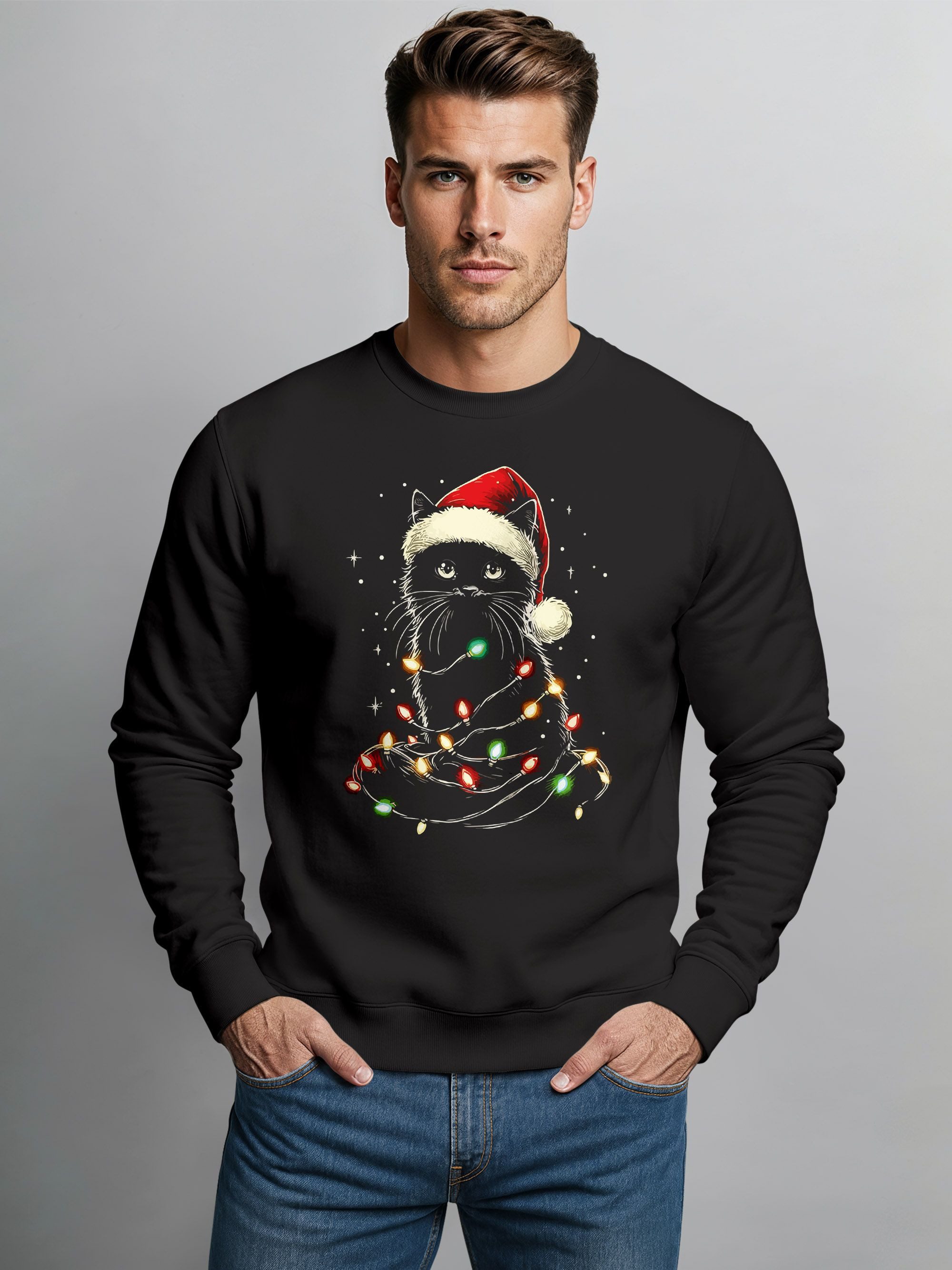 MoonWorks Sweatshirt Sweatshirt Herren Weihnachtspullover Katze Weihnachten günstig online kaufen