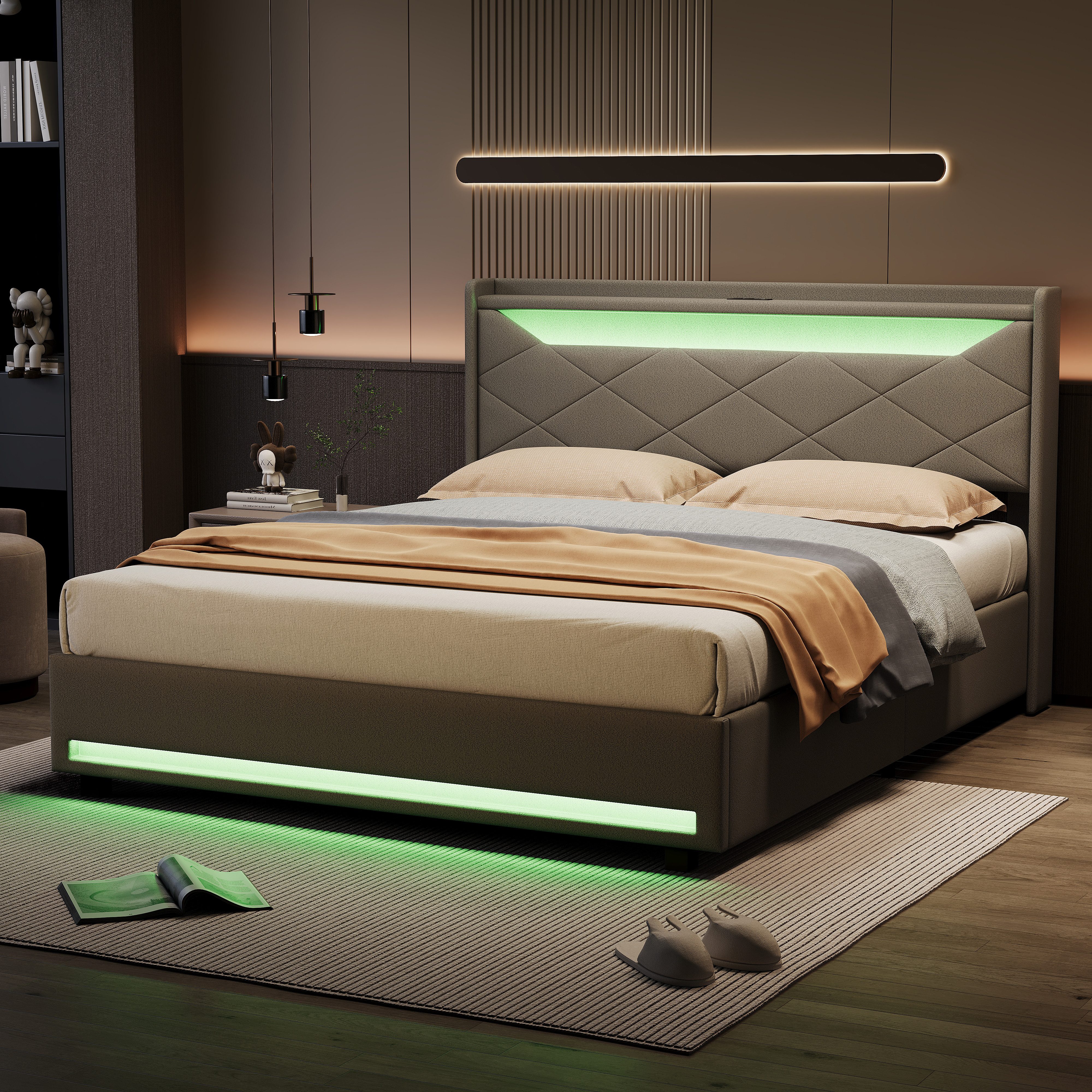 PXloue Polsterbett LED hydraulisches Doppelbett, Stauraumbett,mit Lattenros günstig online kaufen