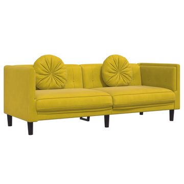 vidaXL Sofa 2-tlg. Sofagarnitur mit Kissen Gelb Samt