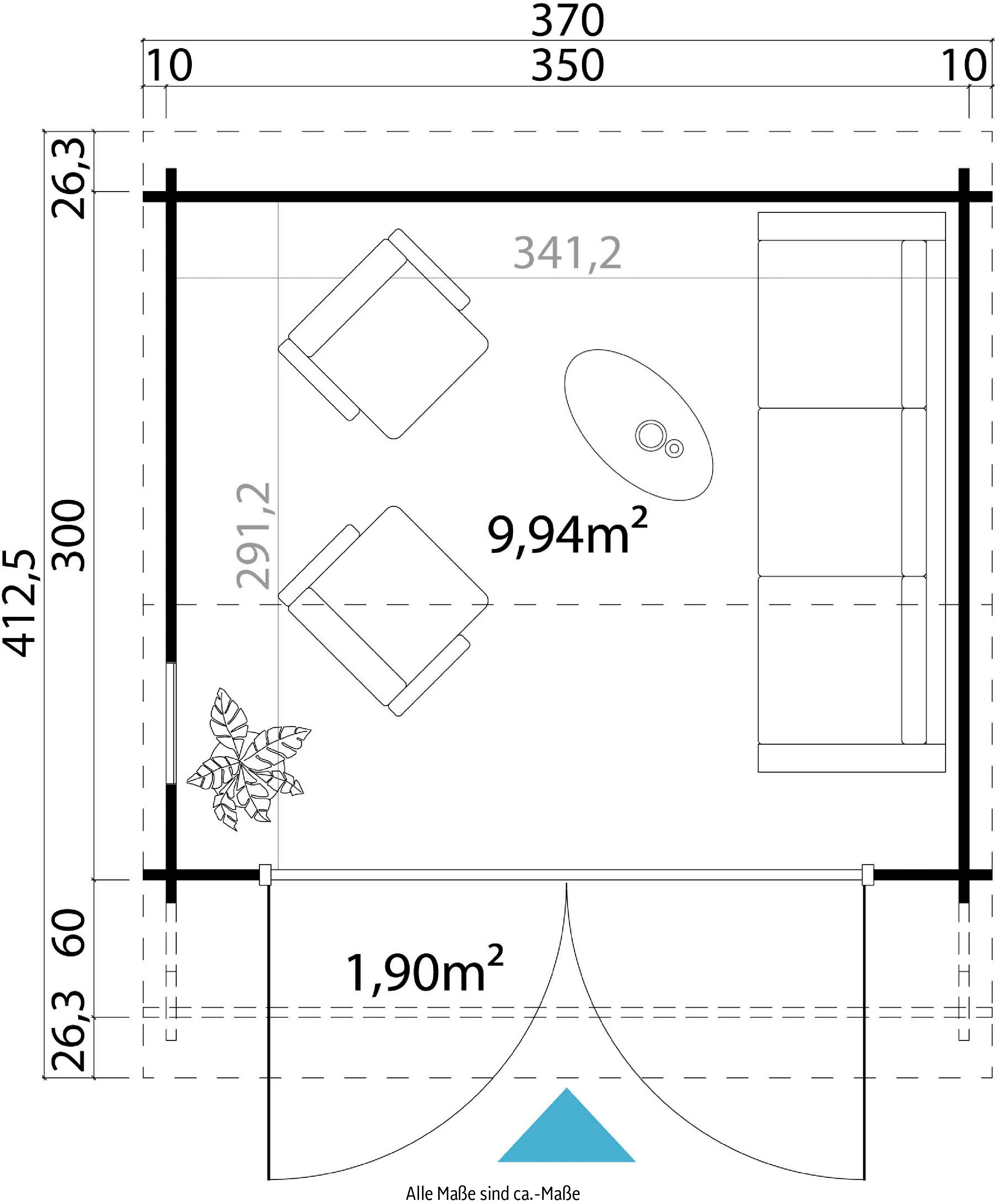 verlegen) cm, Gartenhaus inkl. MAJA naturbelassen LASITA Fussbodenbretter 370x320 (Set, zum JUBILEE, BxT: