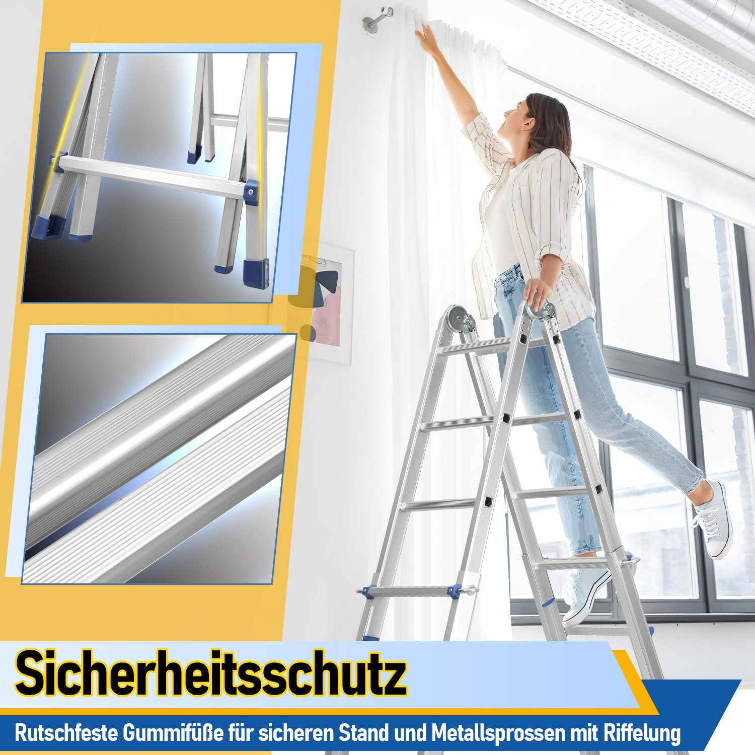 Clanmacy Vielzweckleiter Mehrzweckleiter Multifunktionsleiter 4x4 Alu Teleskopleiter 402cm – Bild 3 von 5