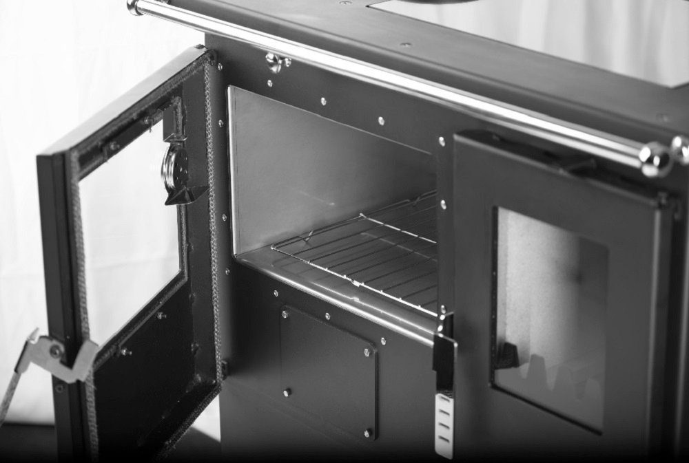 Verso Festbrennstoffherd Premium-Beistellherd CS INOX links, Cerankochfeld, Edelstahlbackfach, 7,70 kW