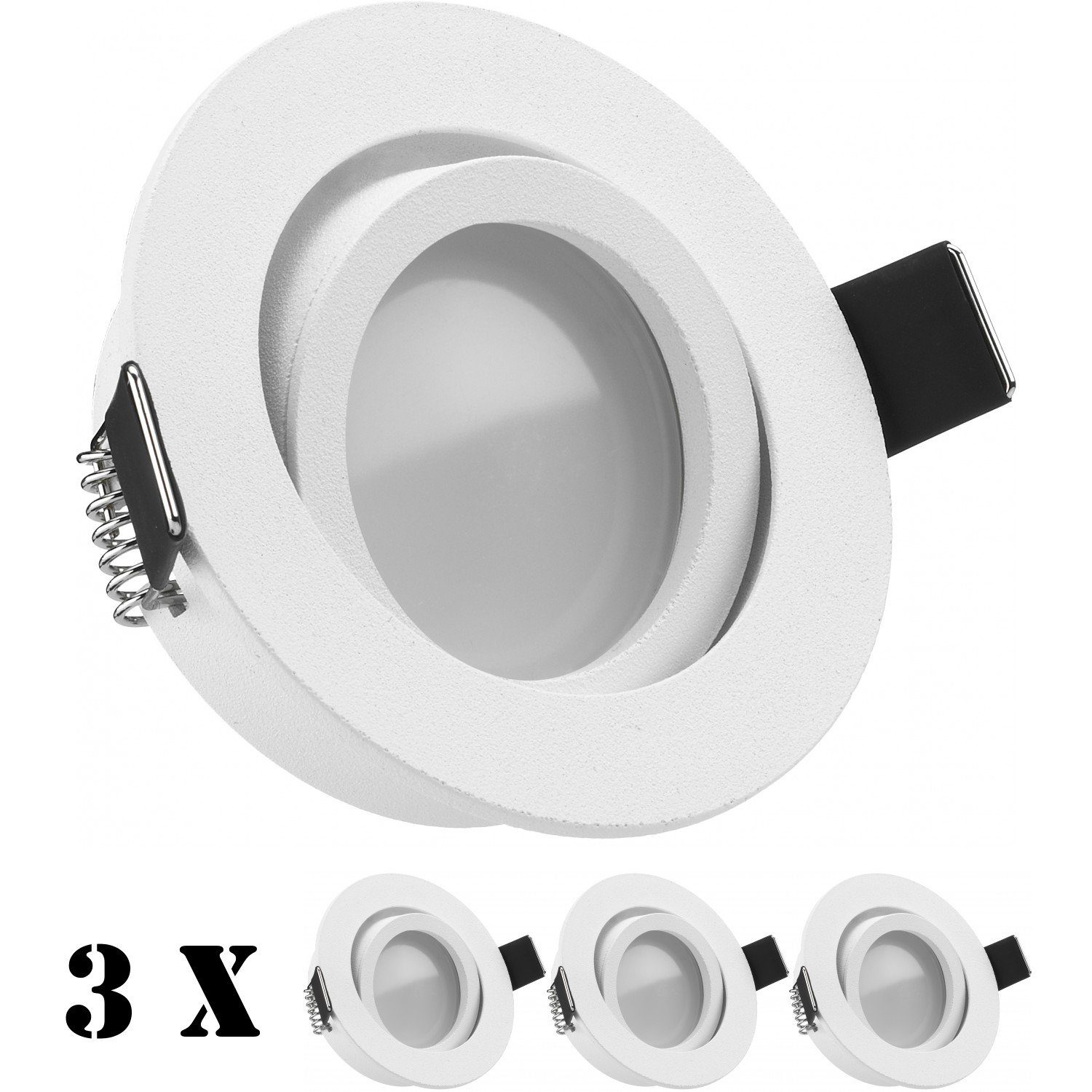 LEDANDO LED Einbaustrahler 3er LED weiß matt mit Set flach Einbaustrahler 5W in Leuchtmitte extra