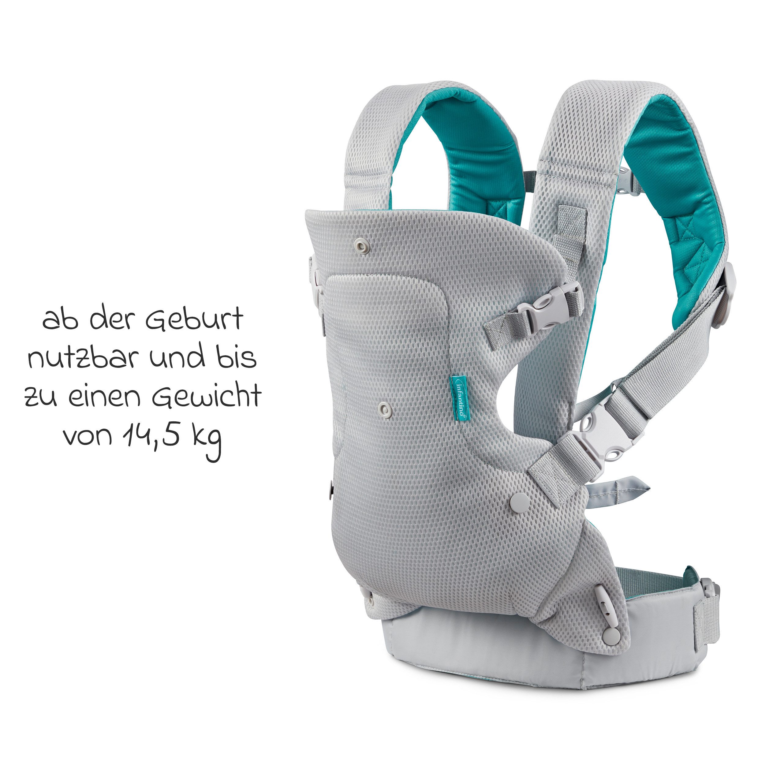 Infantino BKids Babytrage Flip Advanced - Grau, Baby Bauchtrage Rückentrage ab Geburt von 3,6 - 14,5 kg 4 positionen – Bild 2 von 5