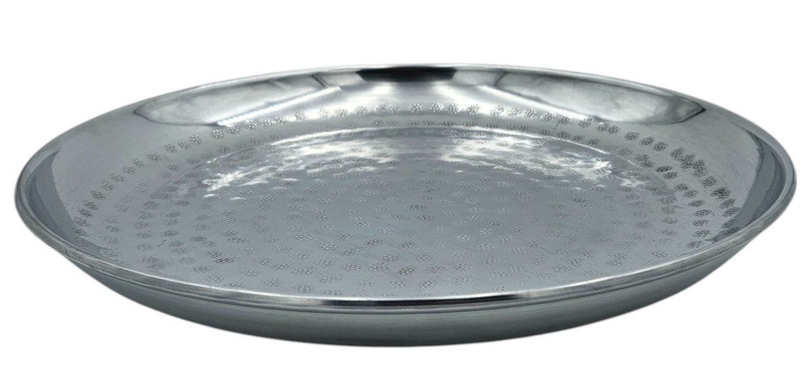 Meinposten Dekoschale Dekoteller silber Hammerschlag Unikat Kerzentablett Kerzenschale (1 St)