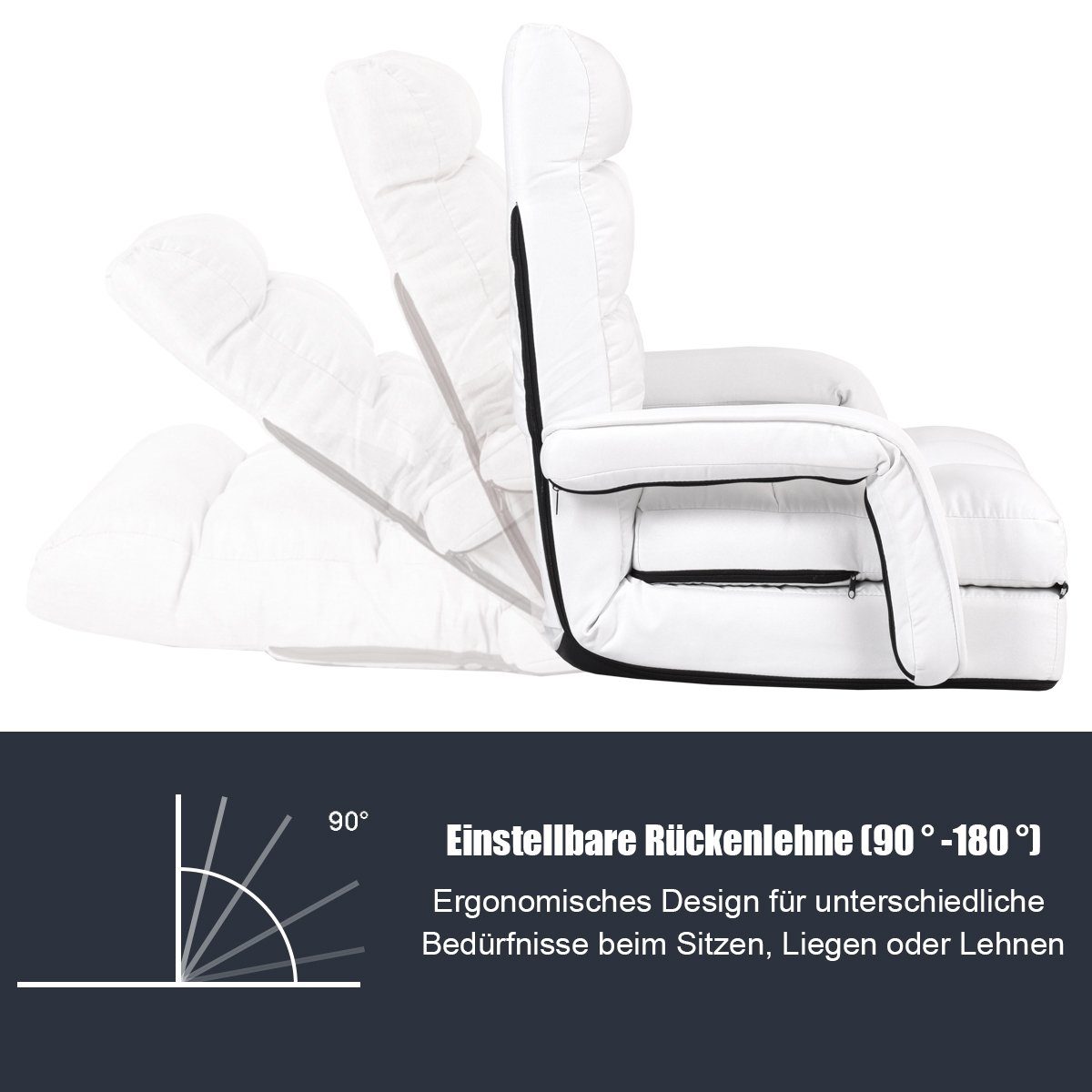 COSTWAY Relaxsessel Liegebett, verstellbar,klappbar,mit Armlehnen&Kissen
