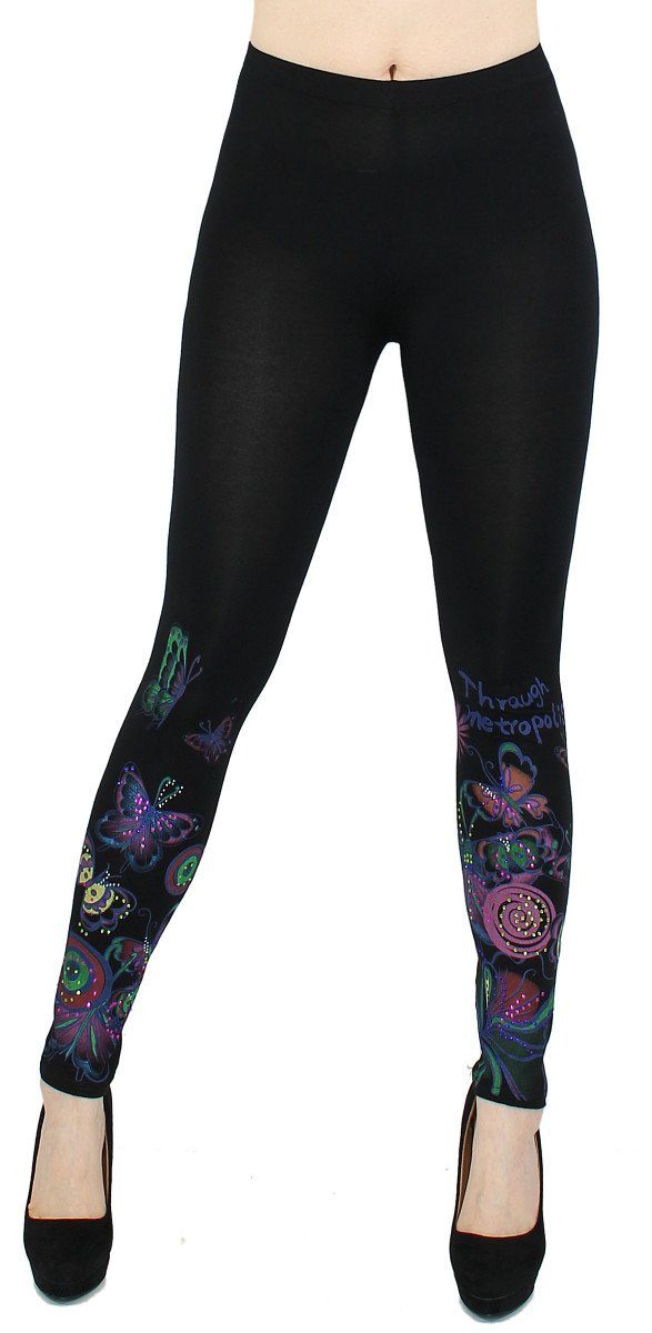 dy_mode Leggings Bunt geblümte Damen Leggings Leichte Sommerleggings Weich Flexibel mit elastischem Bund