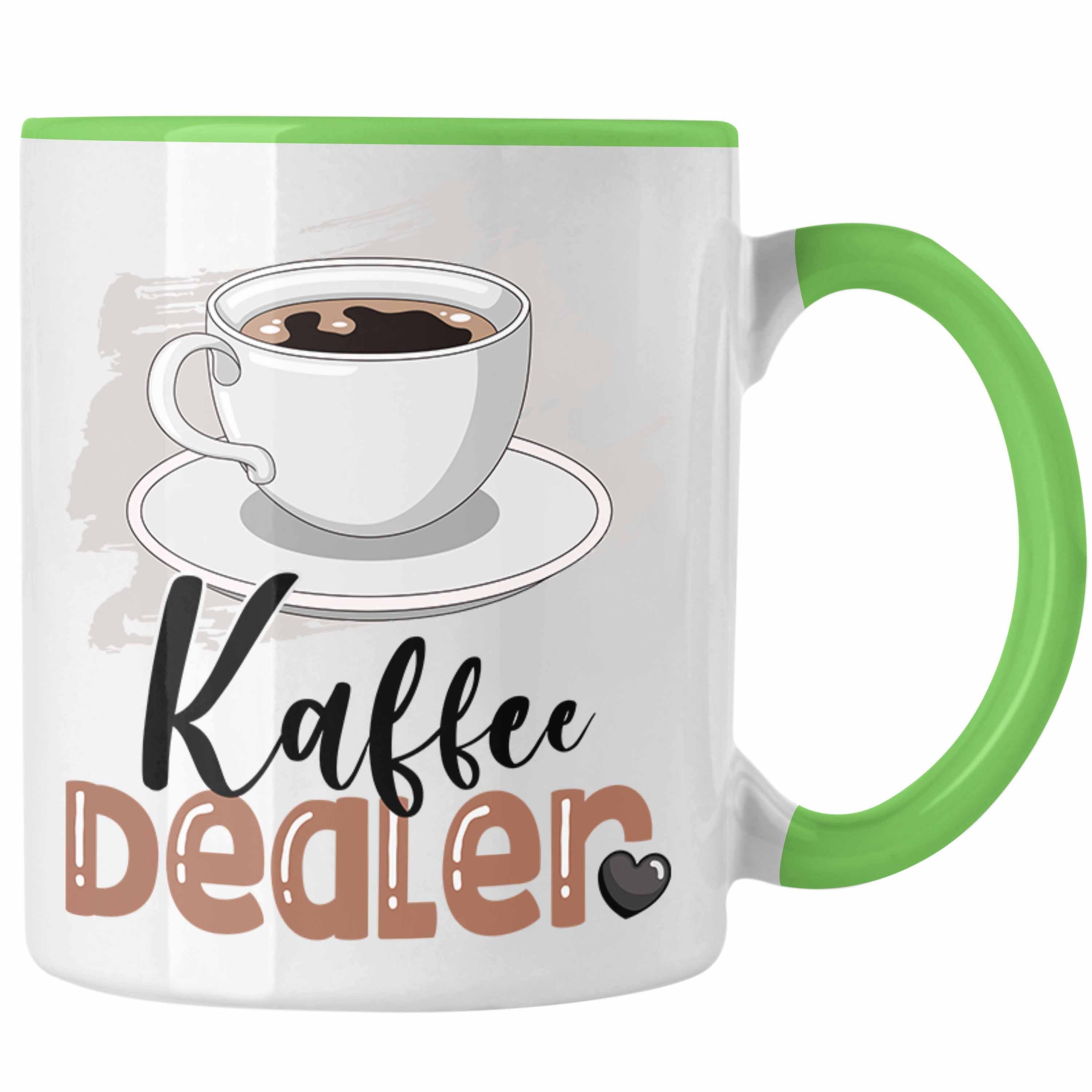 Trendation Tasse Kaffee Dealer Tasse Geschenk für Barista Geburtstag Spruch Geschenkide Grün